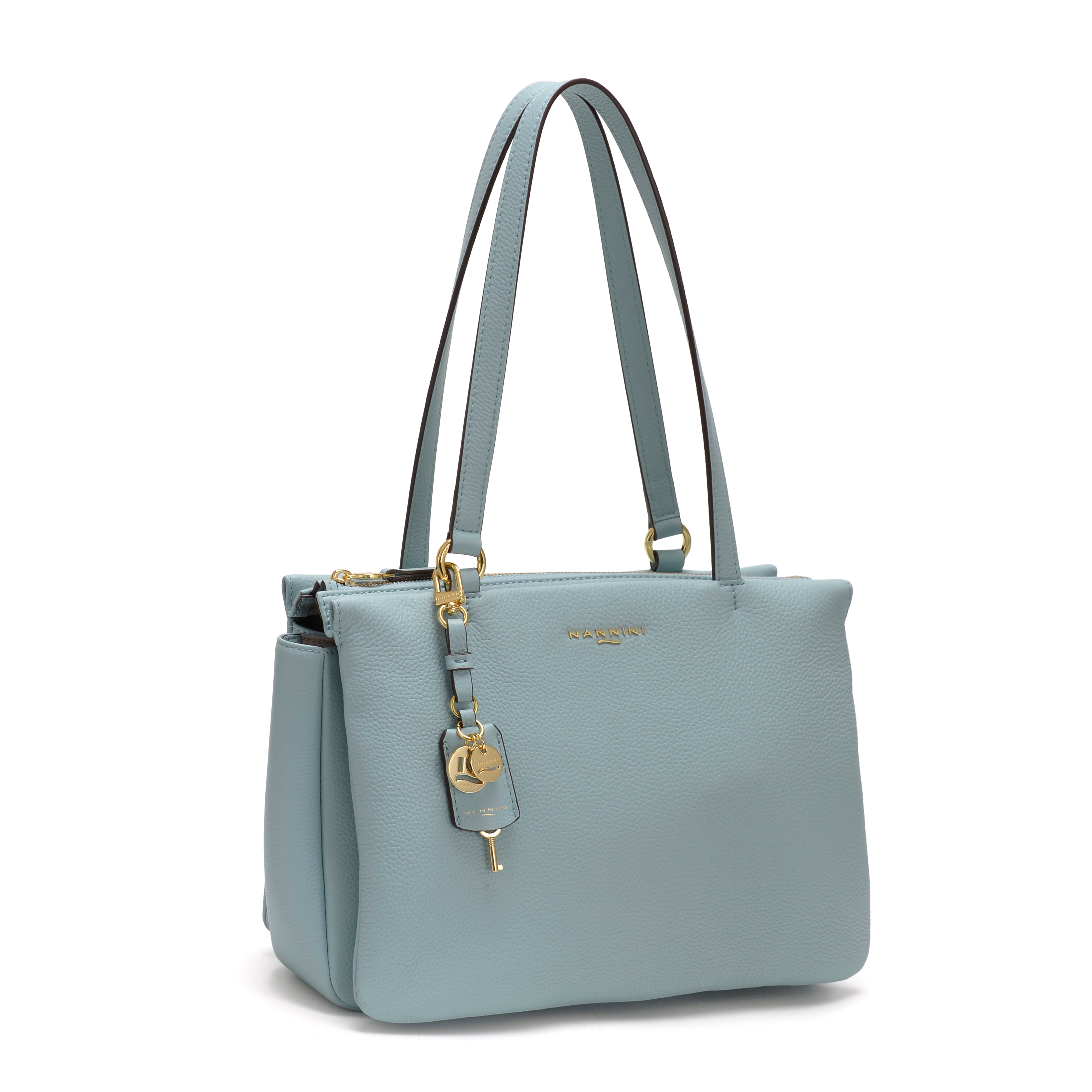 NANNINI borsa shopper pelle stampata fantasia cielo azzurra