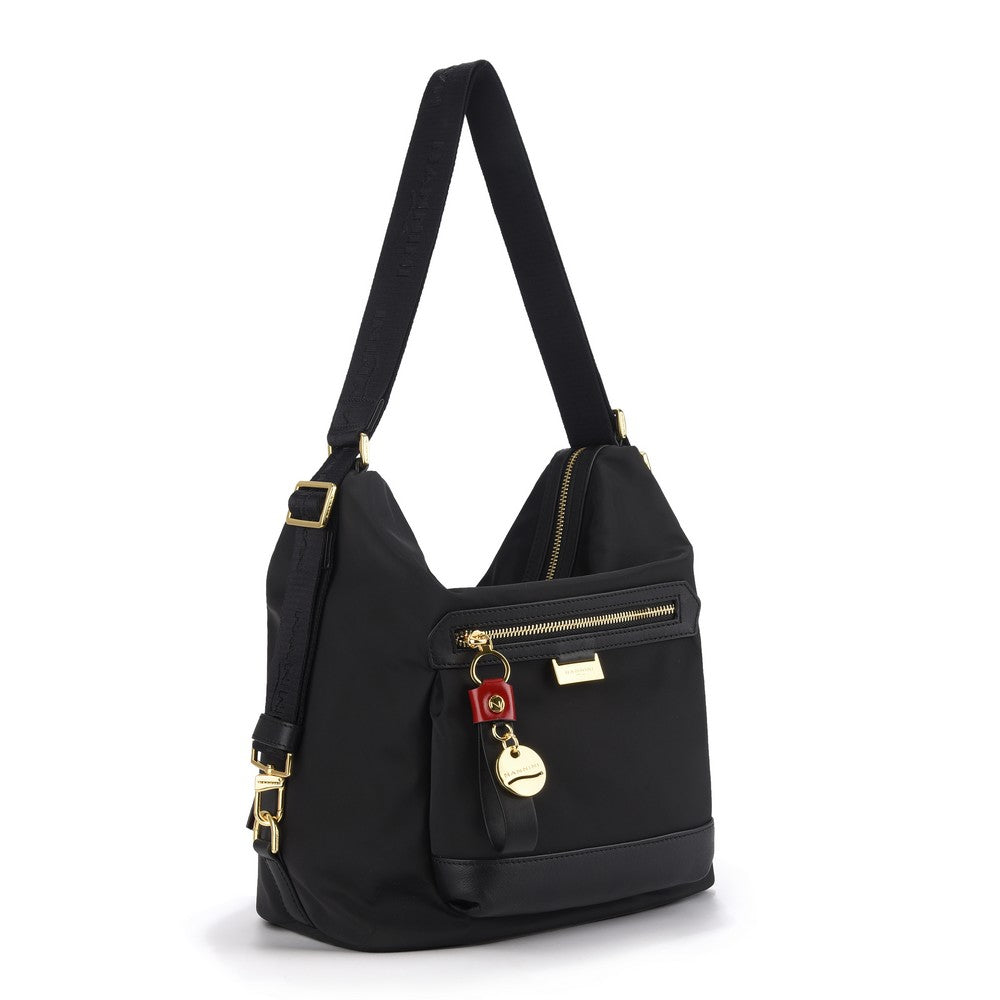 NANNINI borsa secchiello pelle martellata nero rosso donna