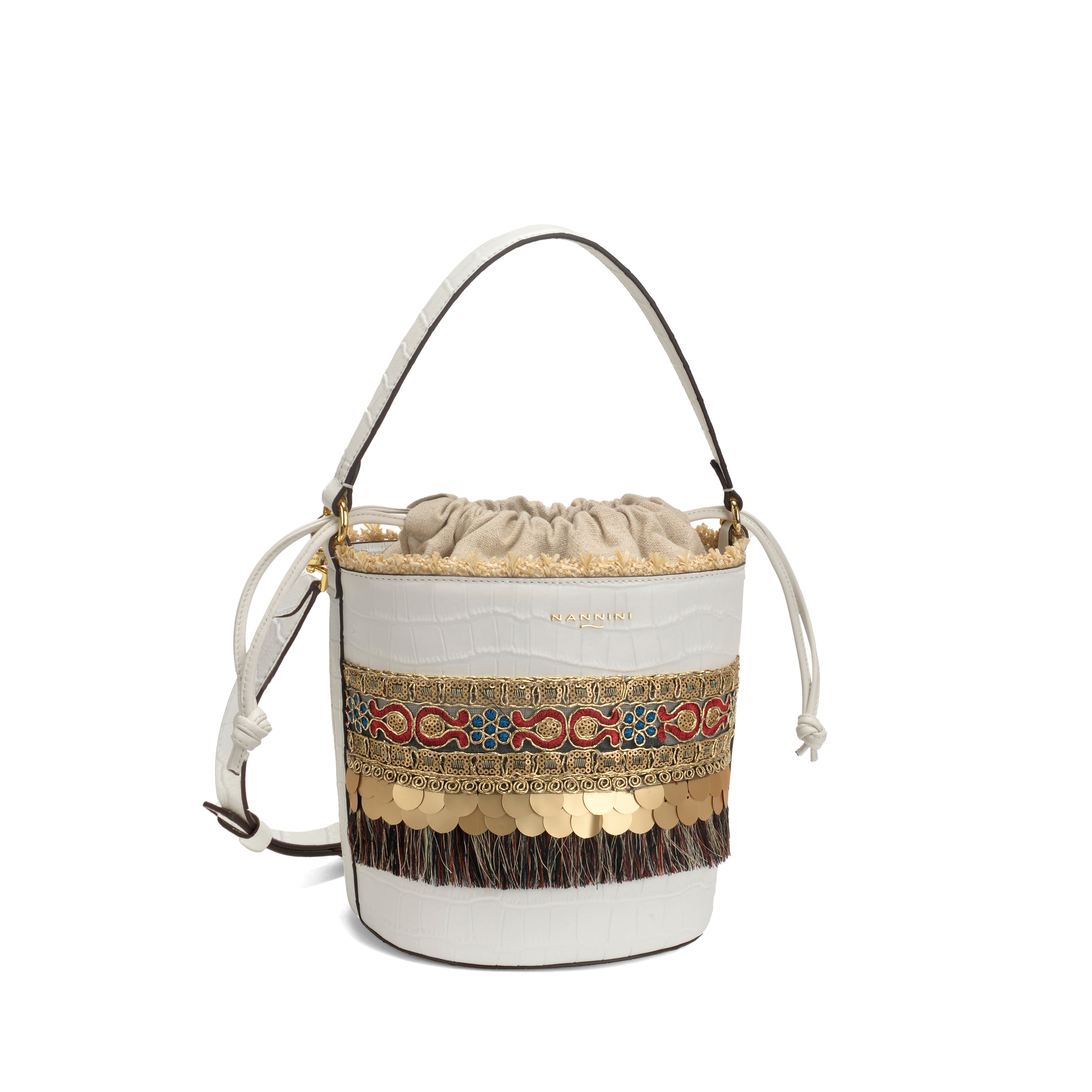 NANNINI shopper tela spalmata bianca fiori iconica moda estiva