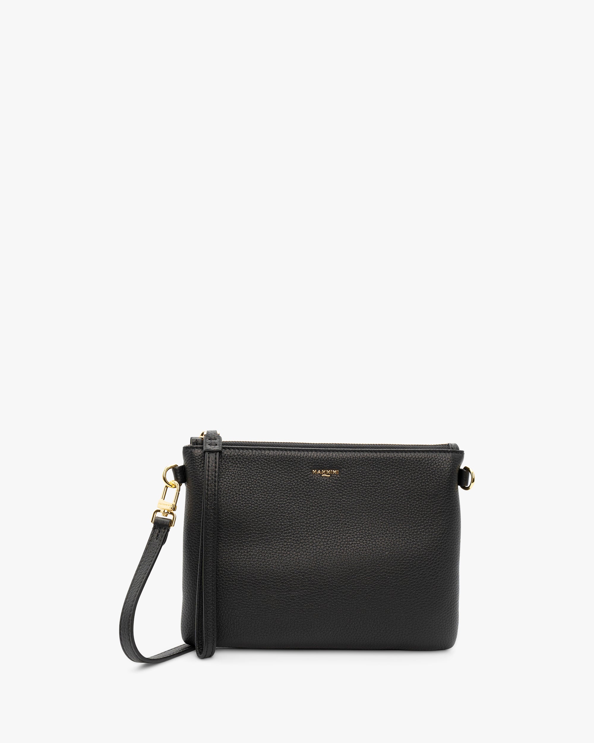 NANNINI borsa mano pelle martellata grigio chiaro tracolla zip