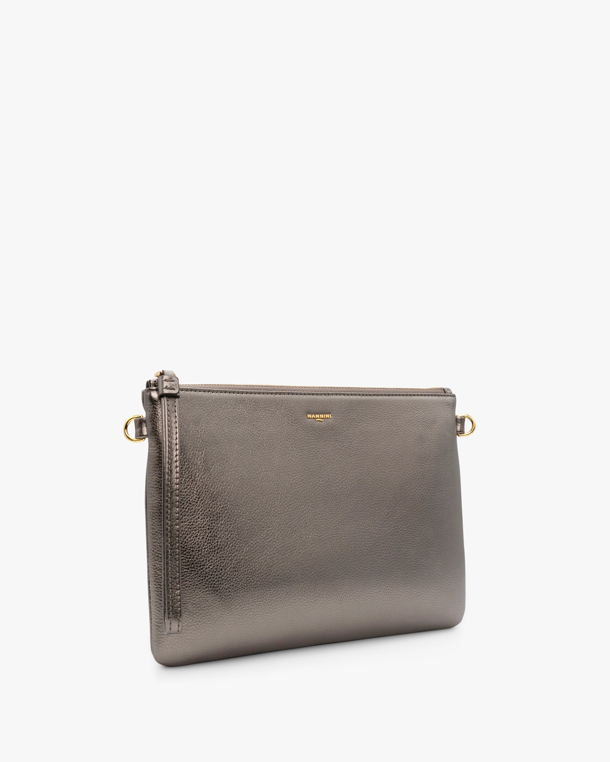 NANNINI bauletto pelle martellata beige borsa manici zip