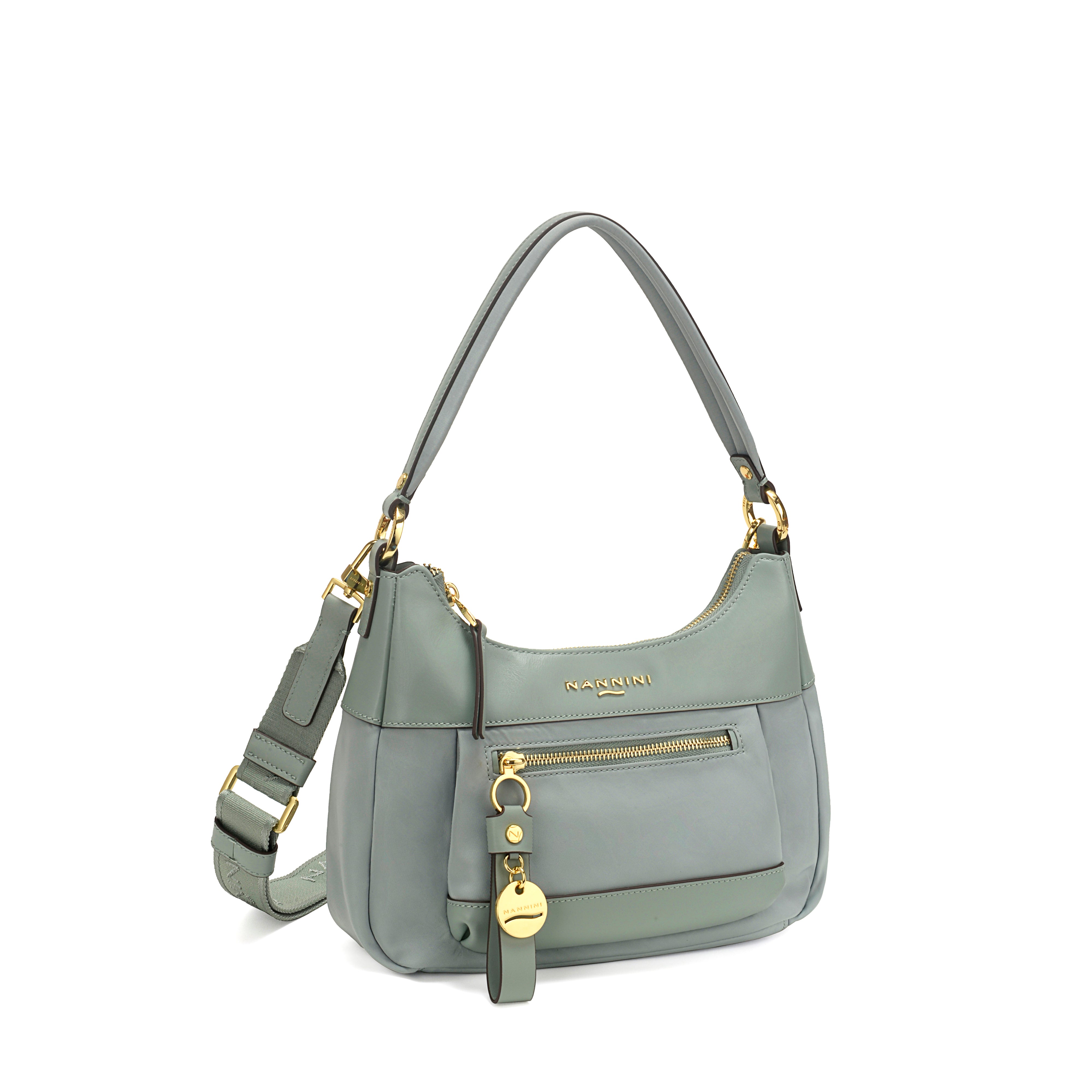 NANNINI borsa spalla donna pelle martellata salvia morbida