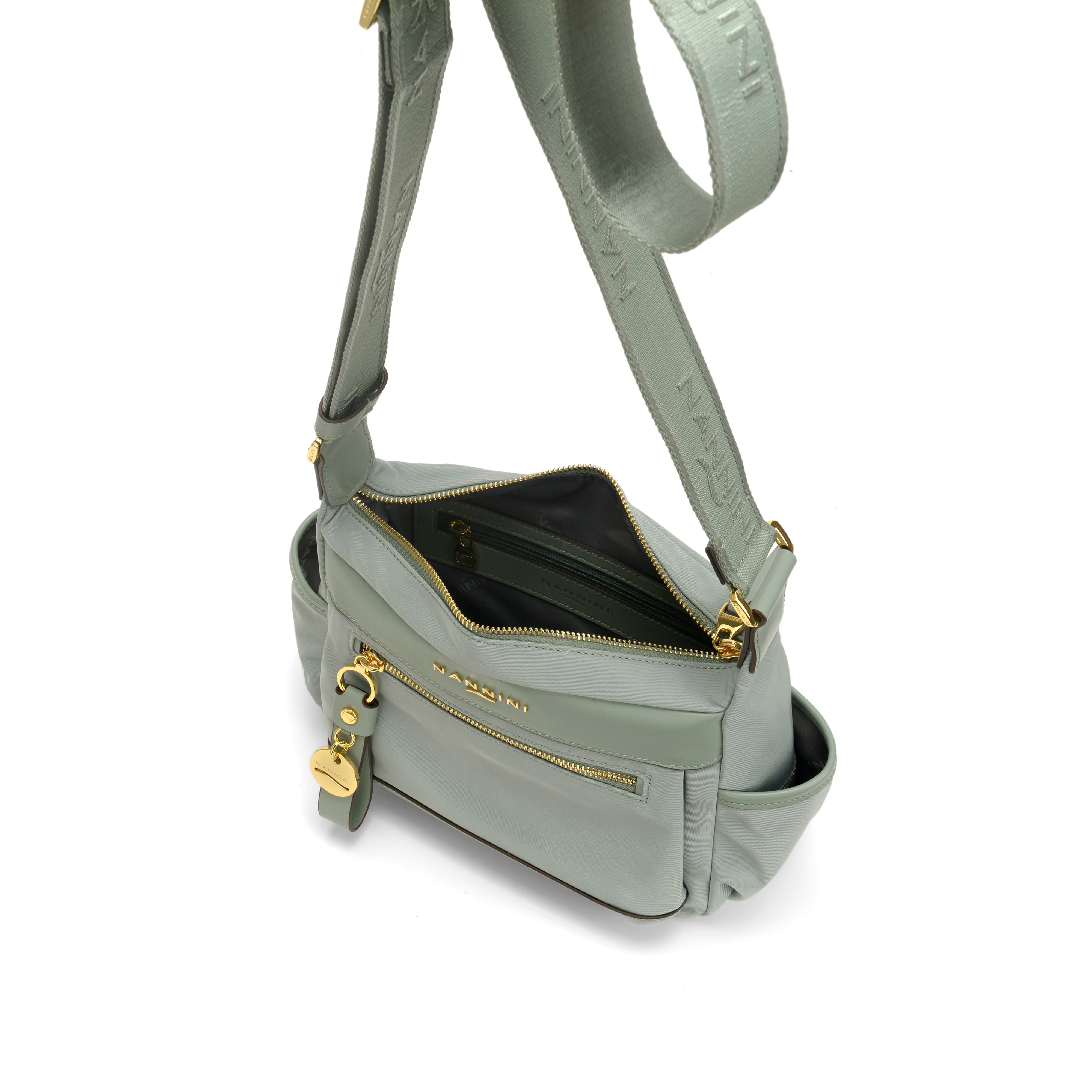 NANNINI borsa spalla donna pelle martellata salvia catena