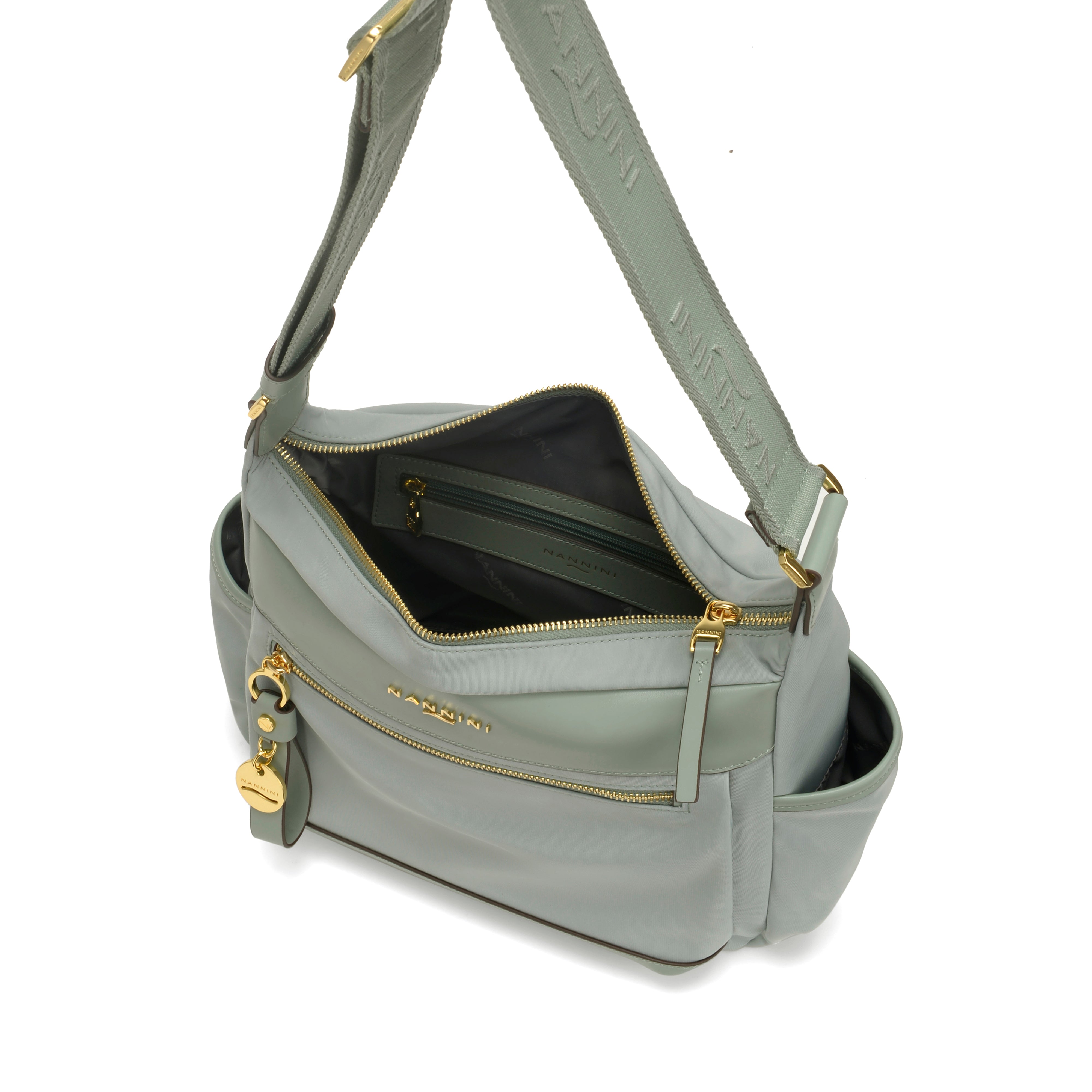 NANNINI borsa spalla donna pelle martellata salvia catena