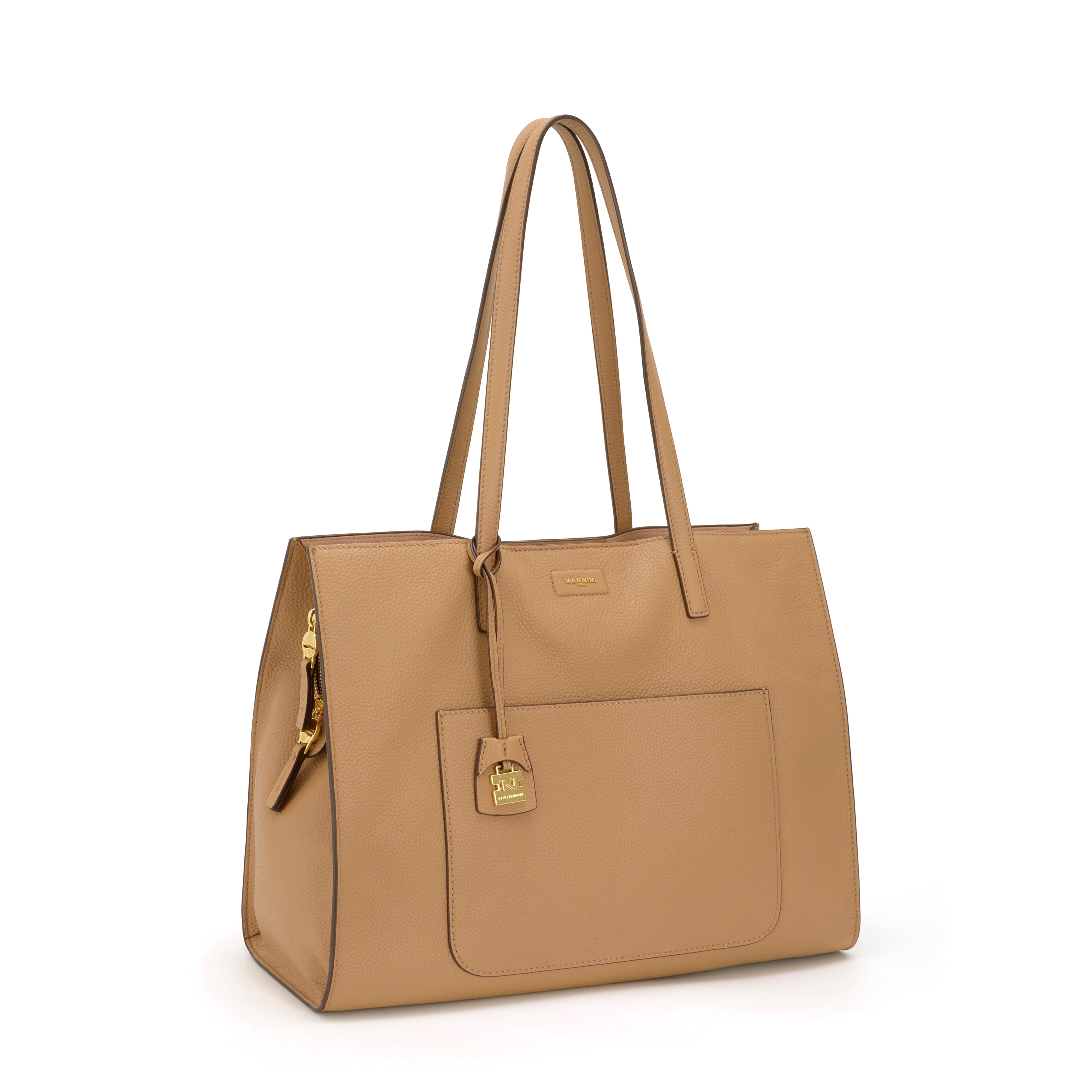 NANNINI borsa secchiello pelle martellata cammello chiusura zip
