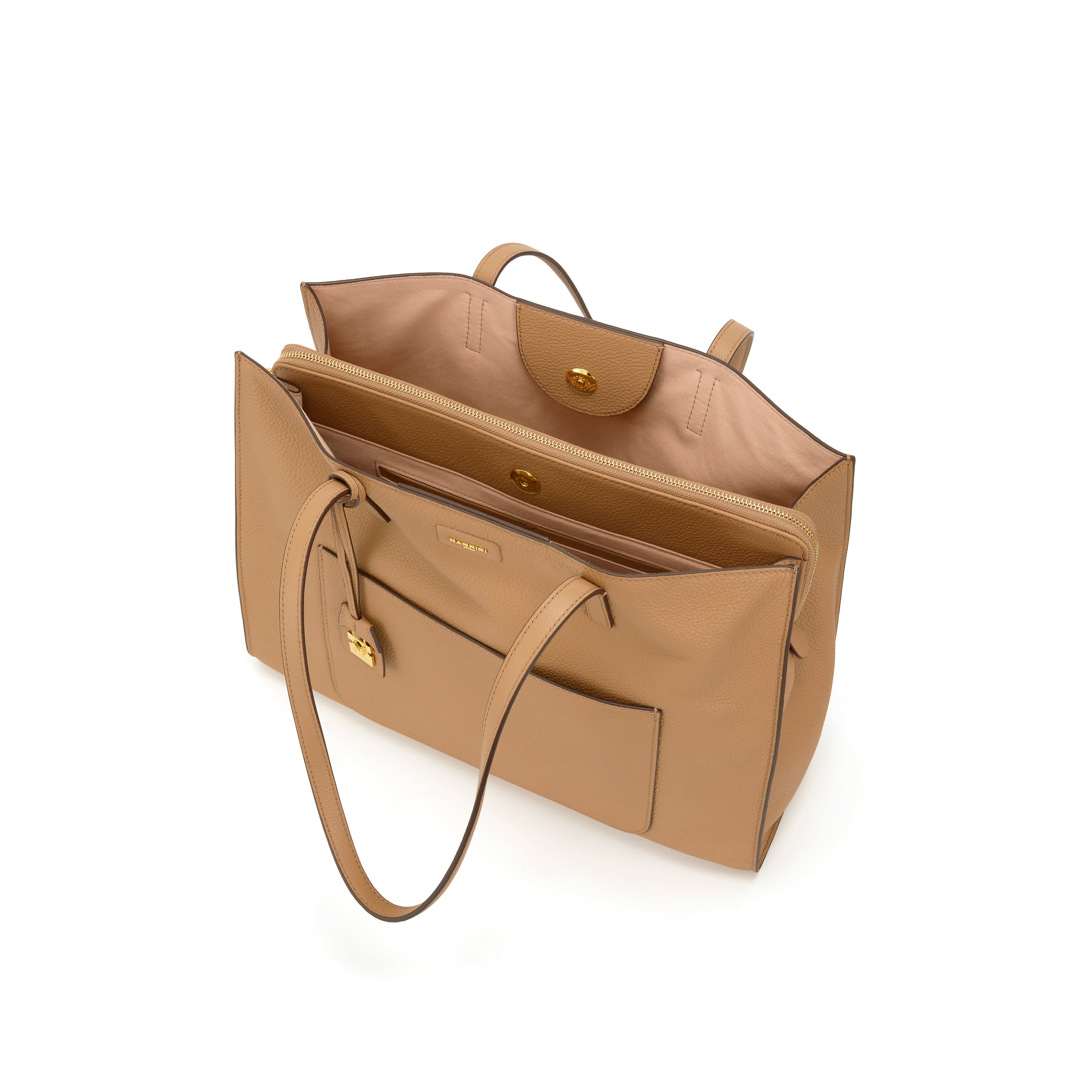 NANNINI shopper tessuto beige cammello stampa logo borsa