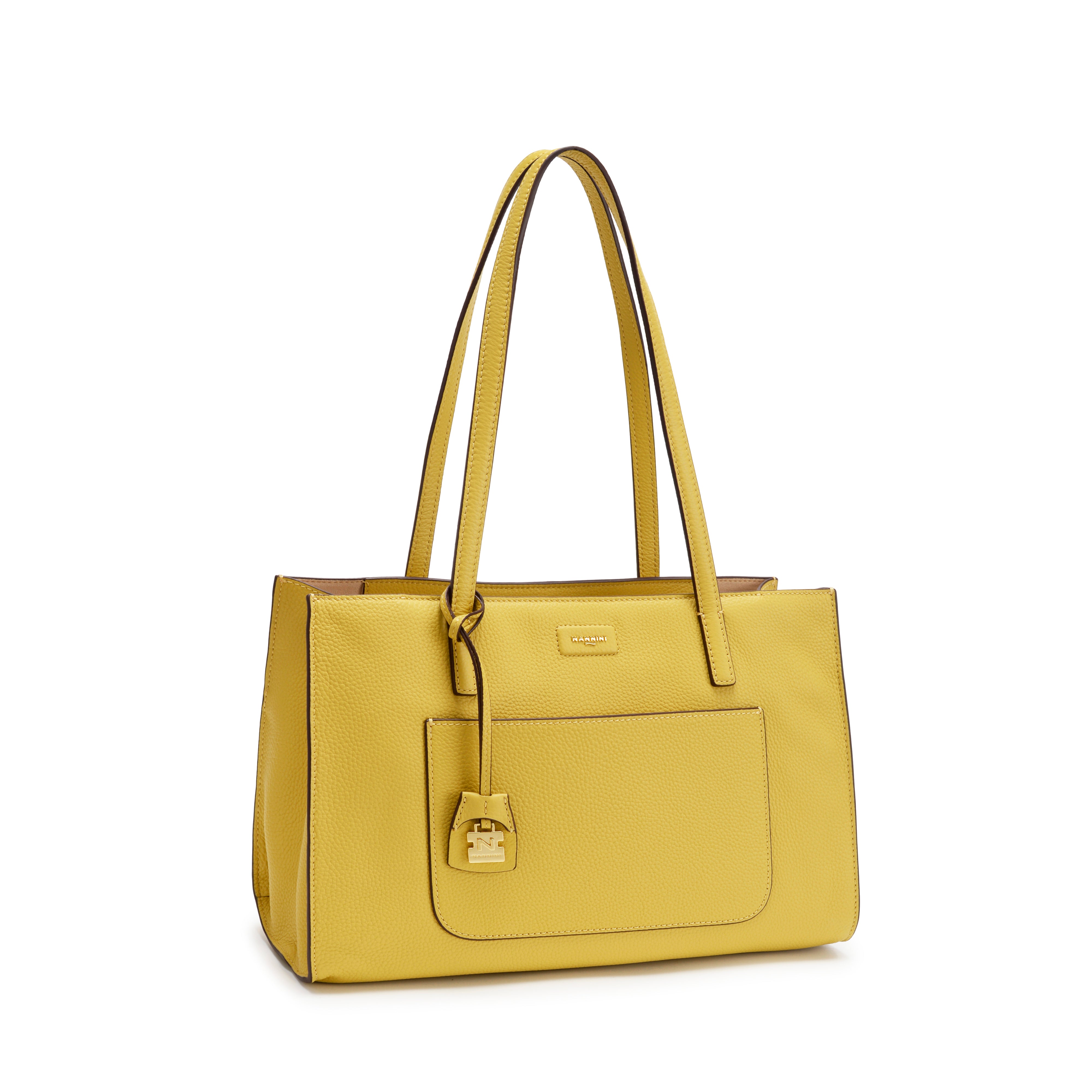 NANNINI shopper similpelle liscia trapuntata gialla chiara piccola