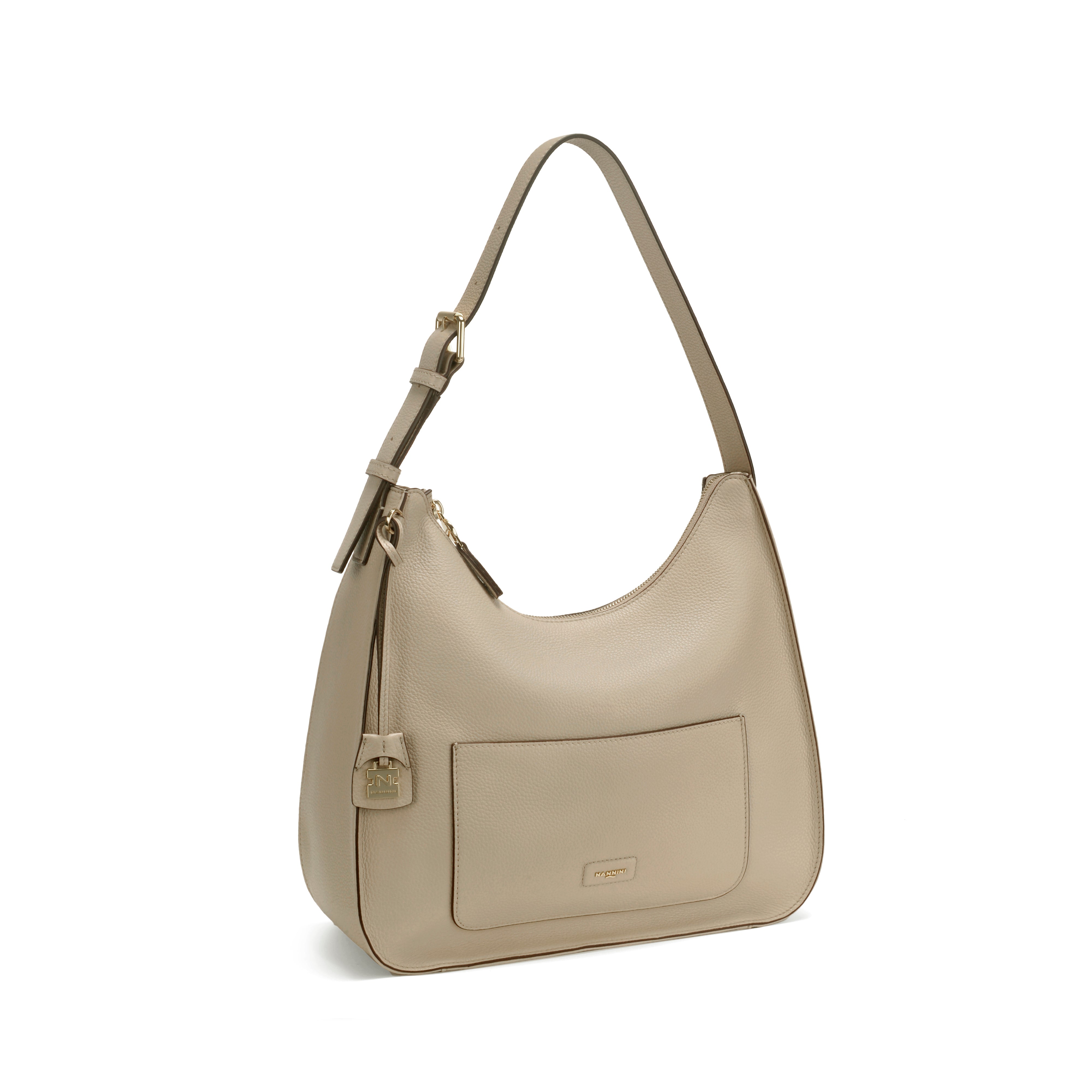NANNINI tracolla semirigida pelle martellata beige tracolla regolabile