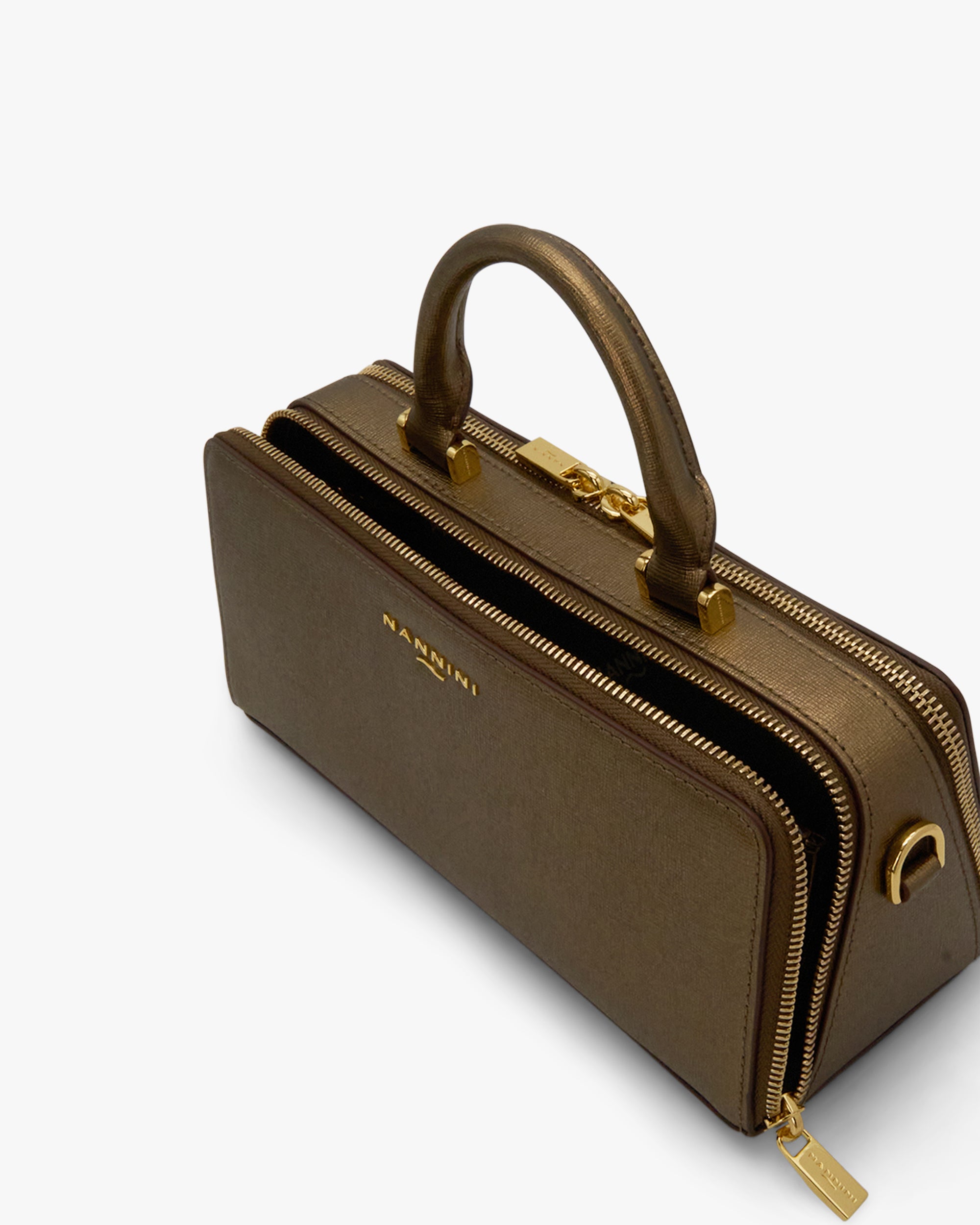 NANNINI borsa spalla donna pelle nero patta fibbia