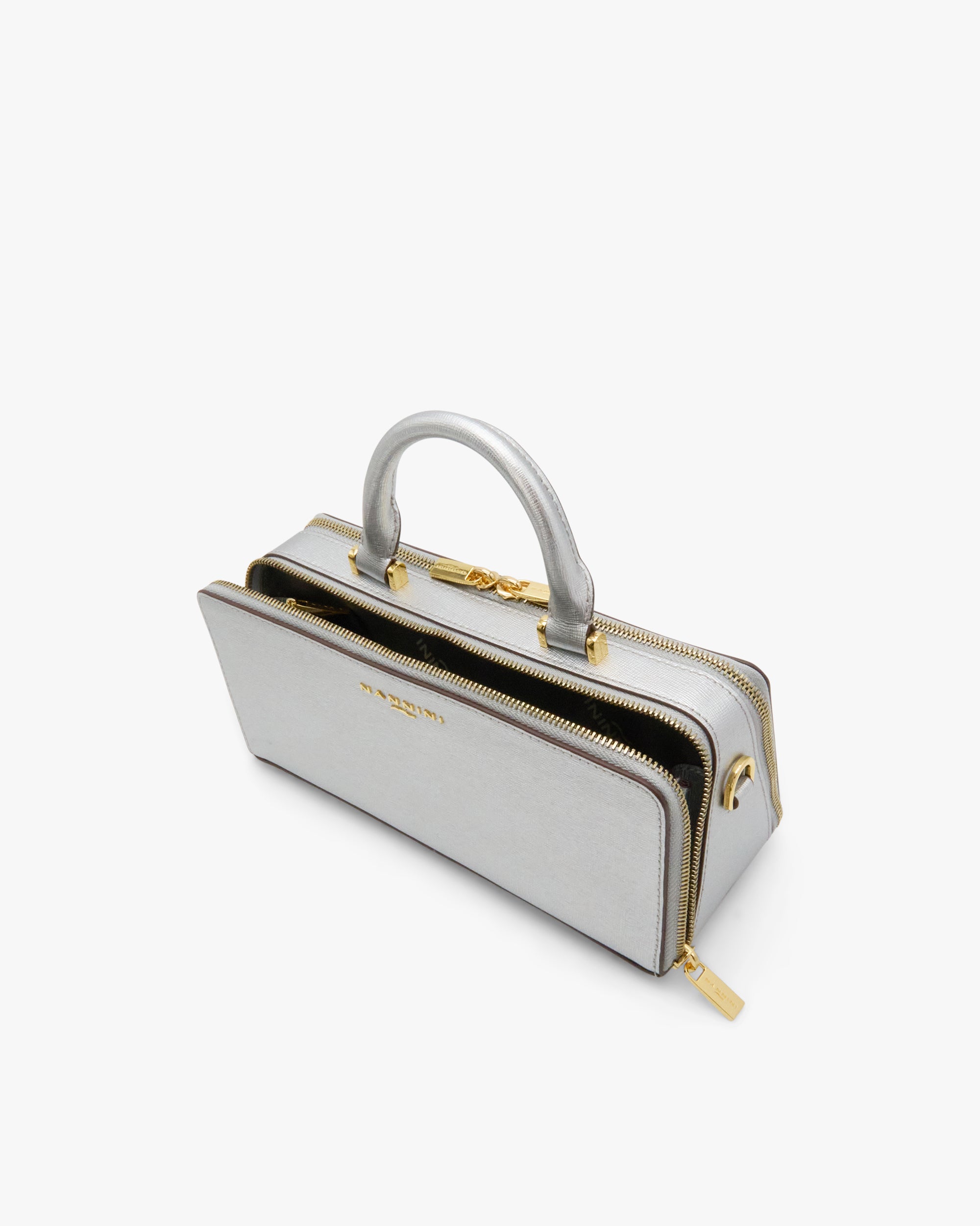 NANNINI bauletto donna pelle grigio chiaro tracolla regolabile