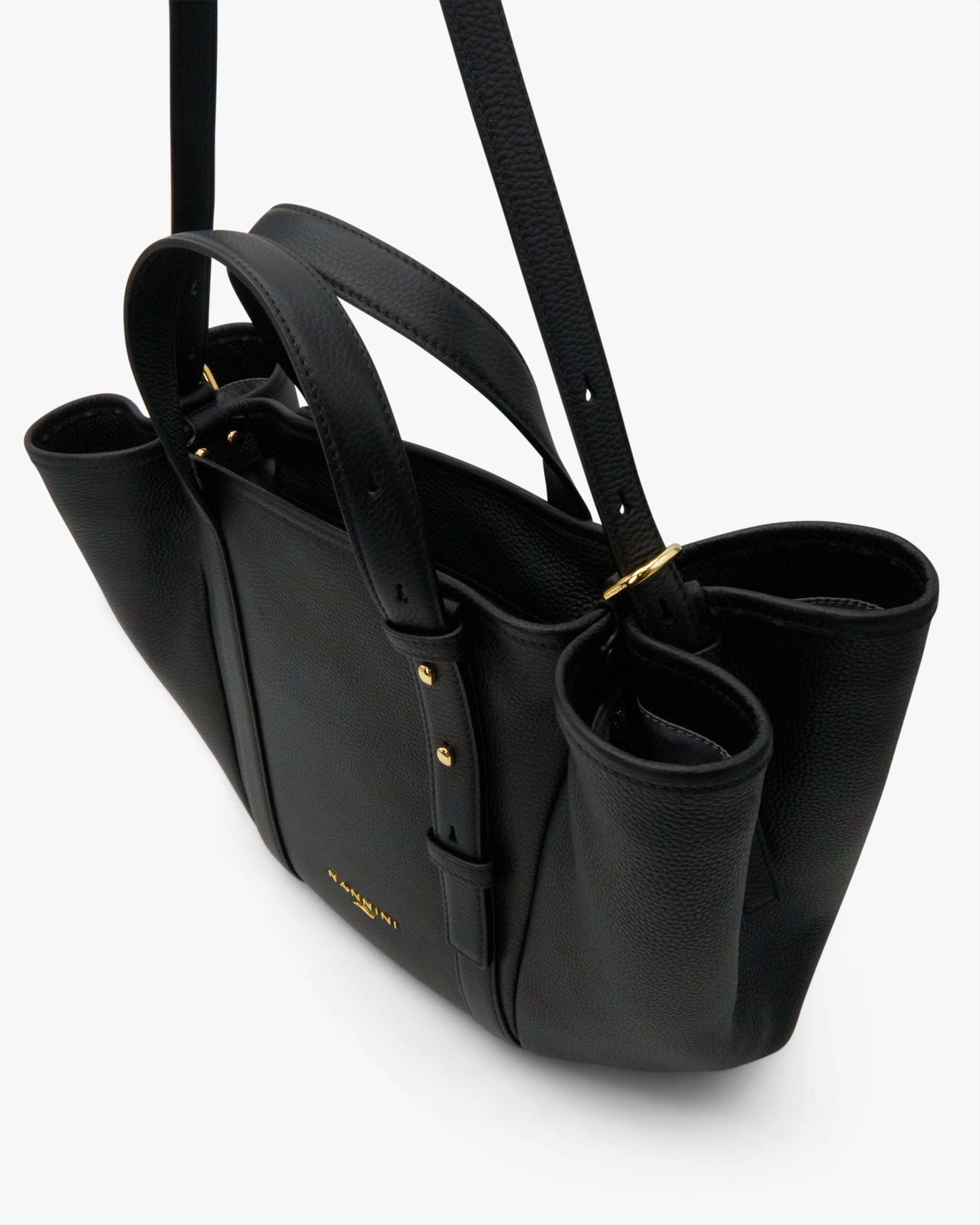 NANNINI borsa spalla martellata inserti borchie marrone scuro