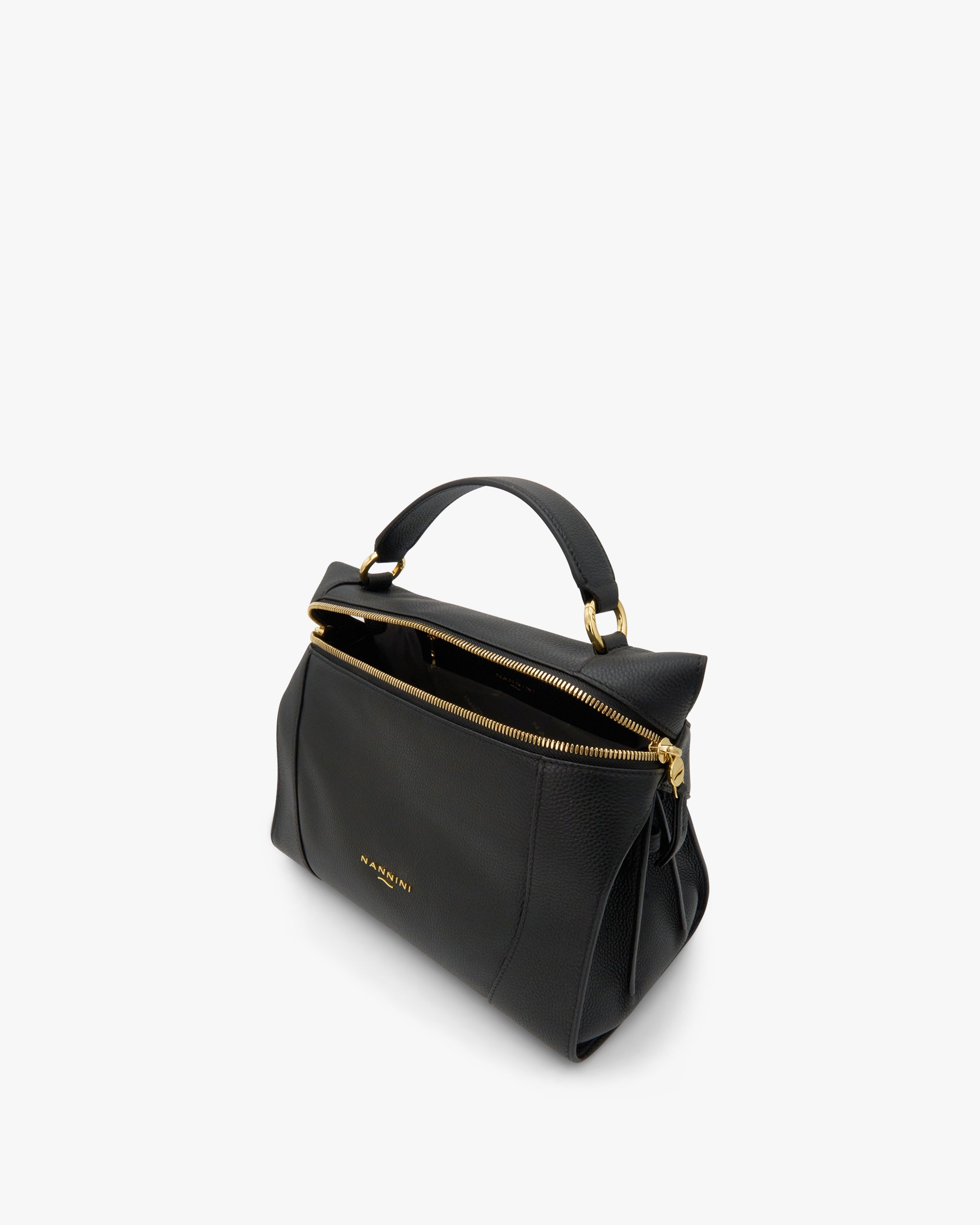 NANNINI borsa spalla donna pelle nero borchie made italy