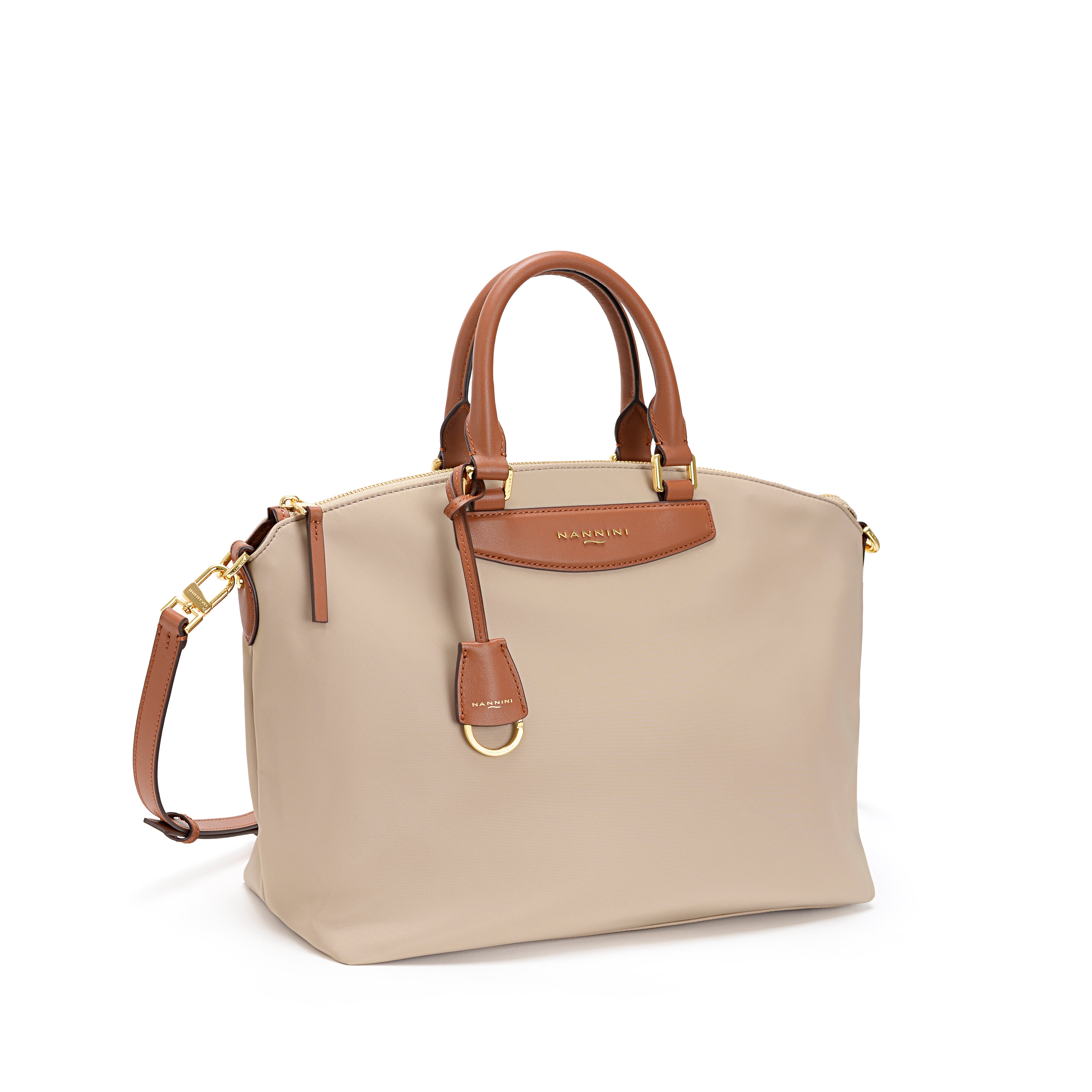 NANNINI Bauletto Ecopelle Martellata Trapuntata Beige Lavorazione Cerniera