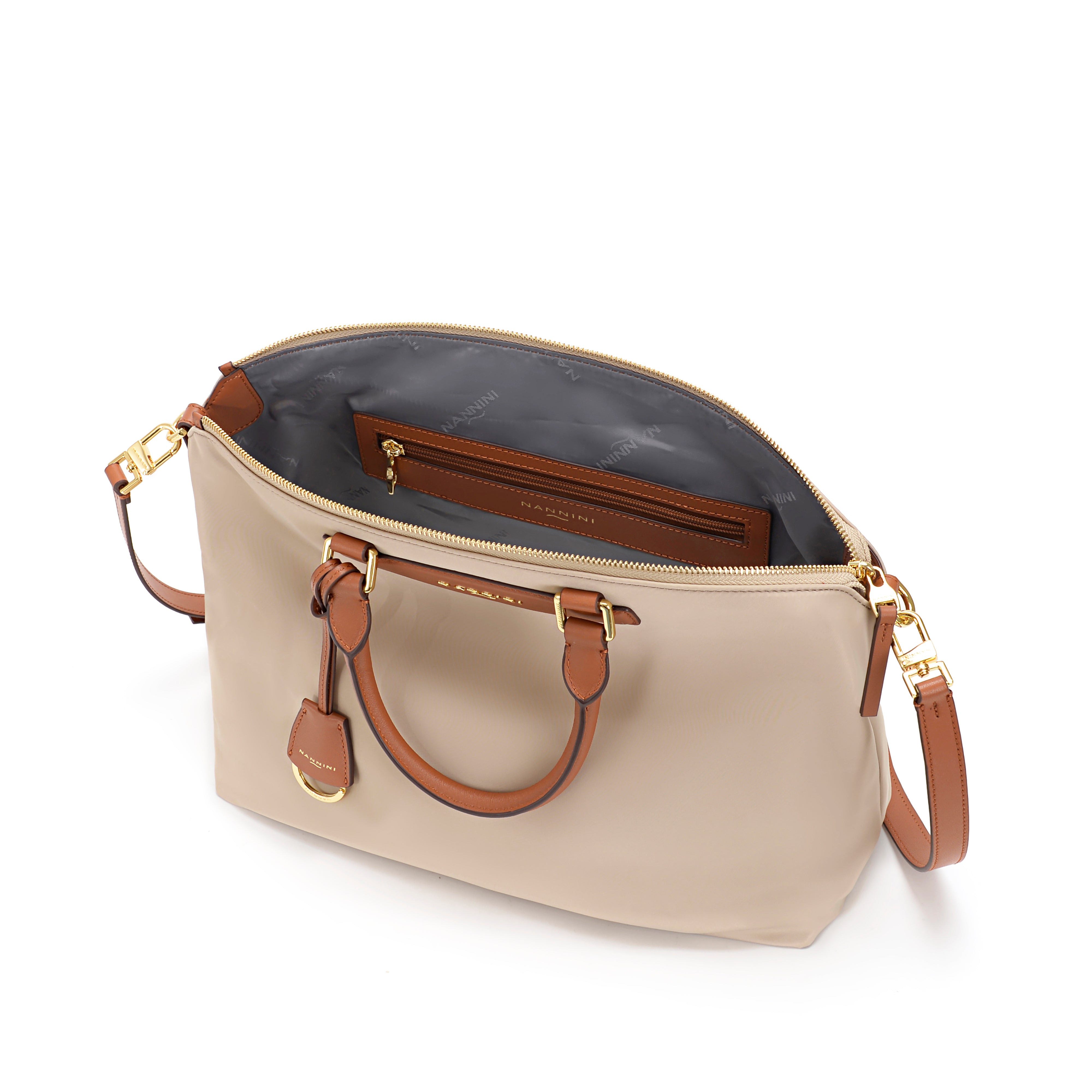 NANNINI borsa spalla donna pelle beige martellata trapuntata oro