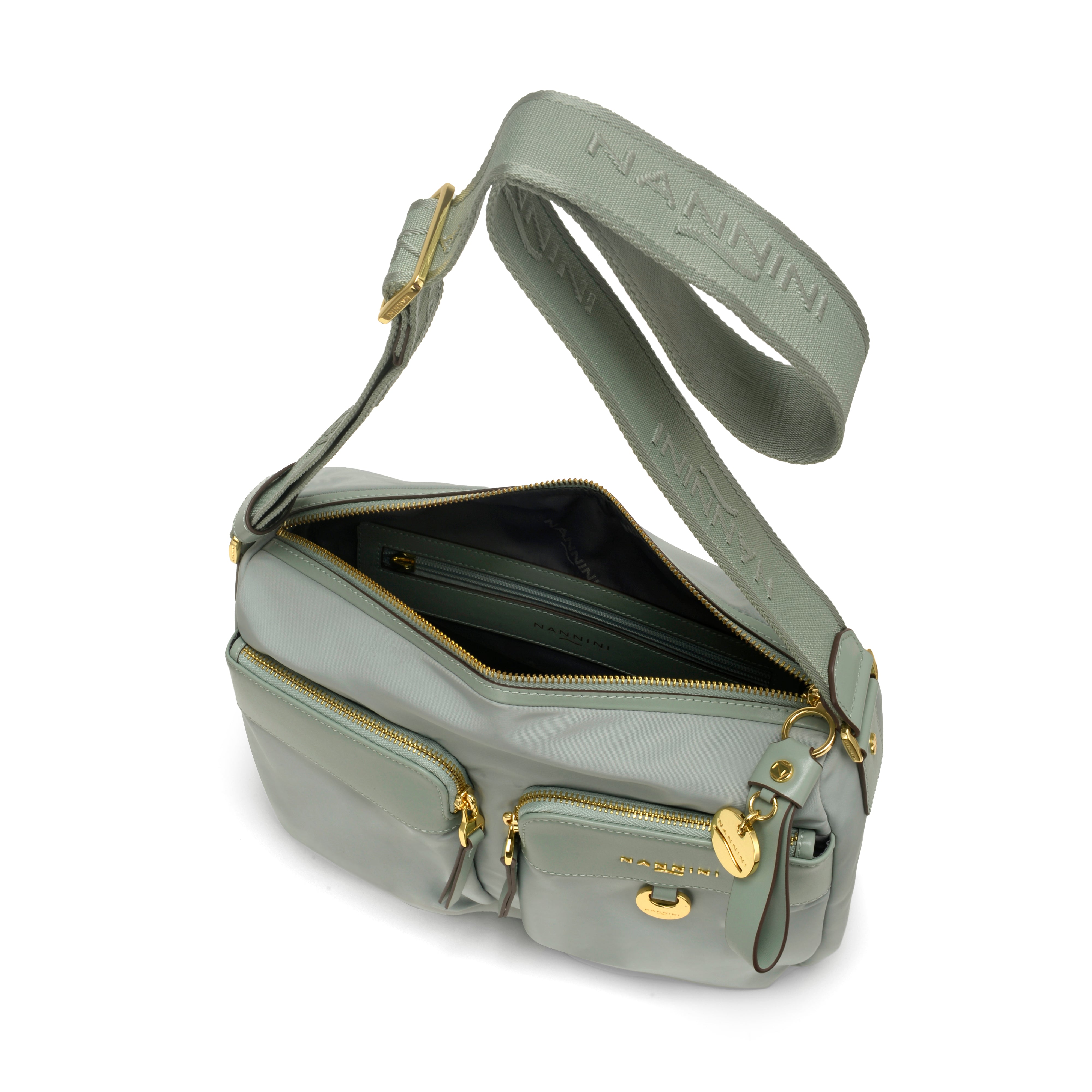 NANNINI borsa spalla donna pelle martellata salvia