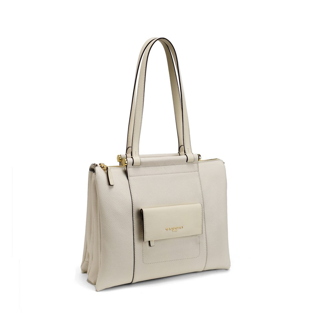 NANNINI borsa spalla donna pelle martellata bianca fibbia oro