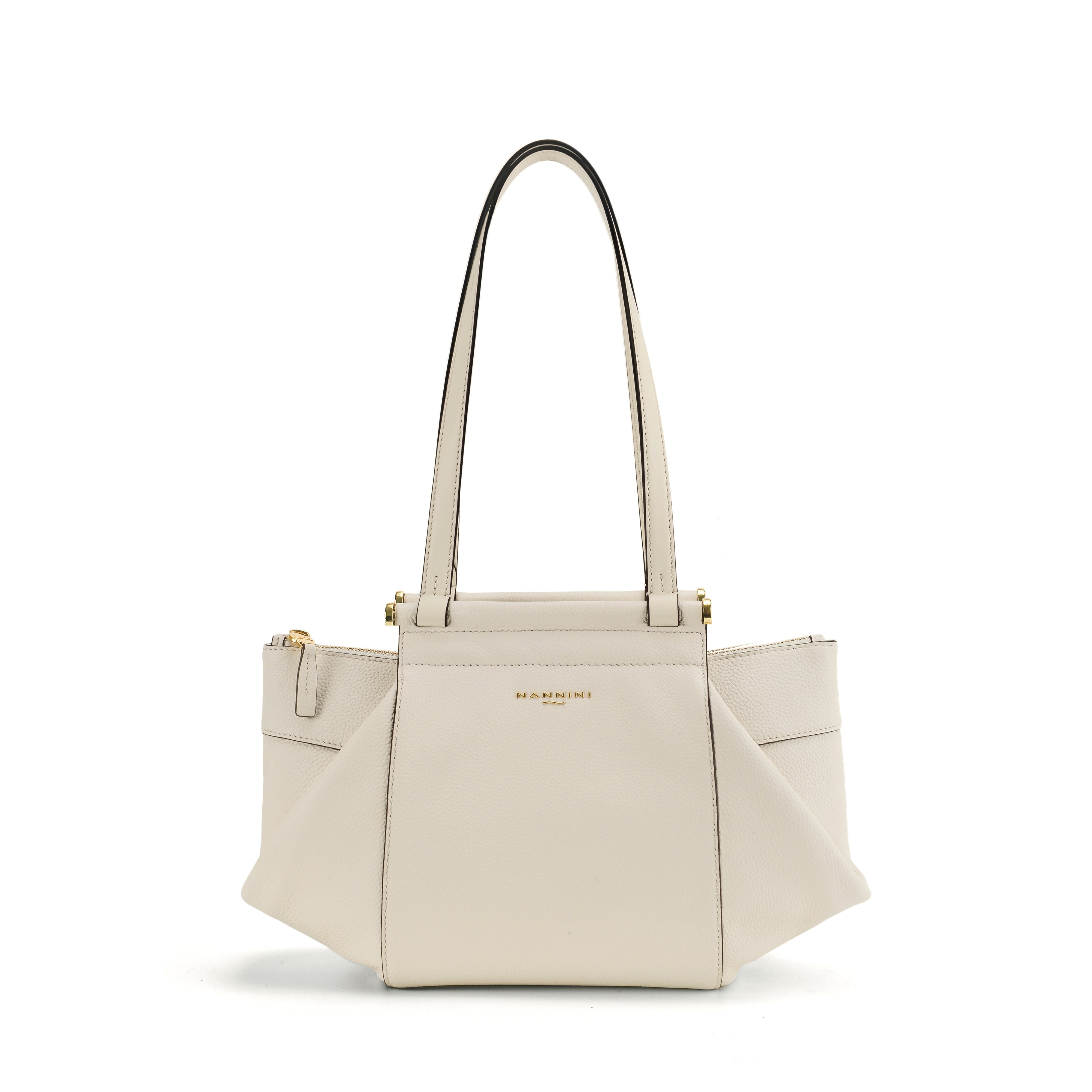 NANNINI tracolla off-white pelle testurizzata dettagli catena argento