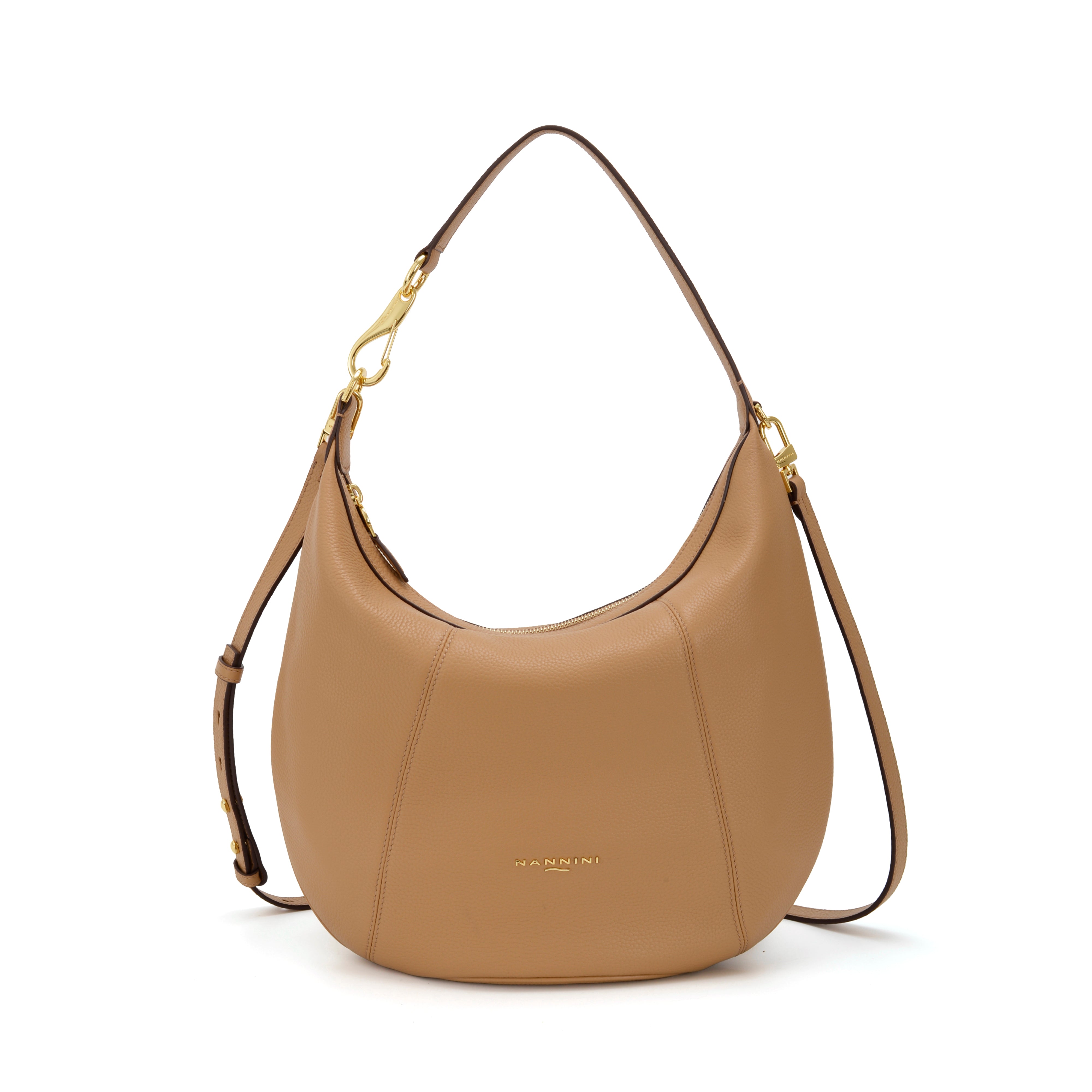 NANNINI borsa spalla donna pelle martellata cammello gold