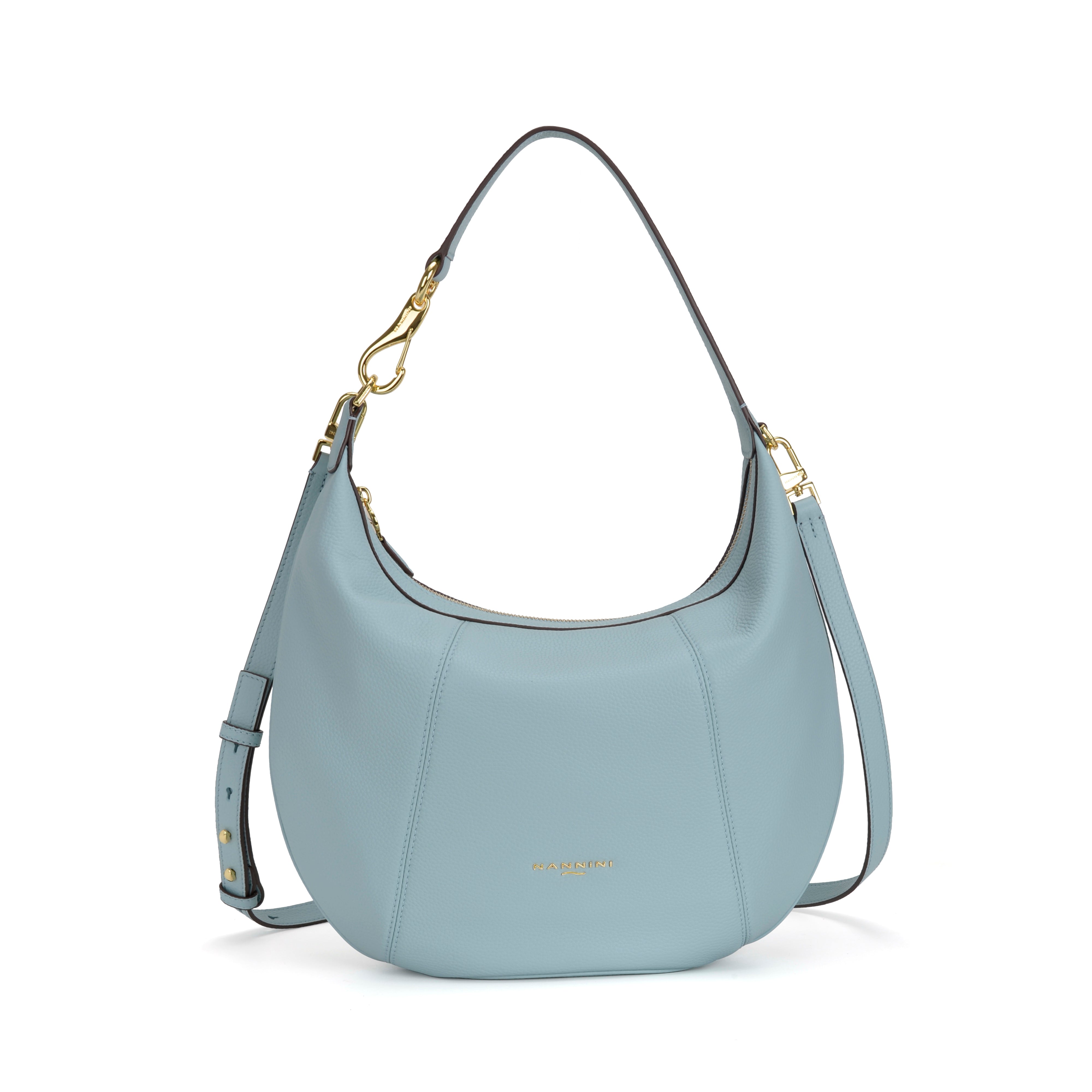 NANNINI borsa spalla donna pelle martellata cielo manici corta