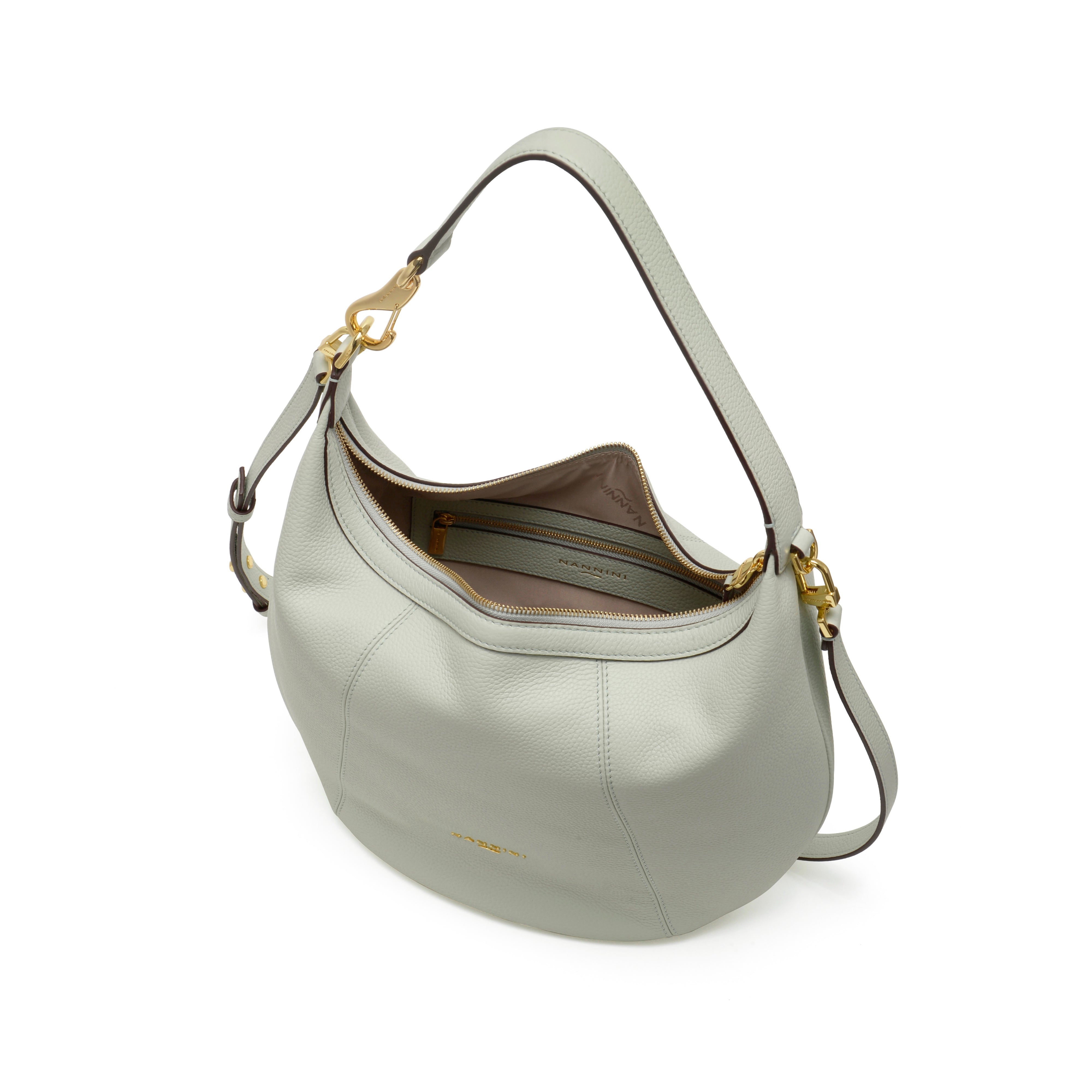 NANNINI borsa spalla donna pelle liscia verde salvia