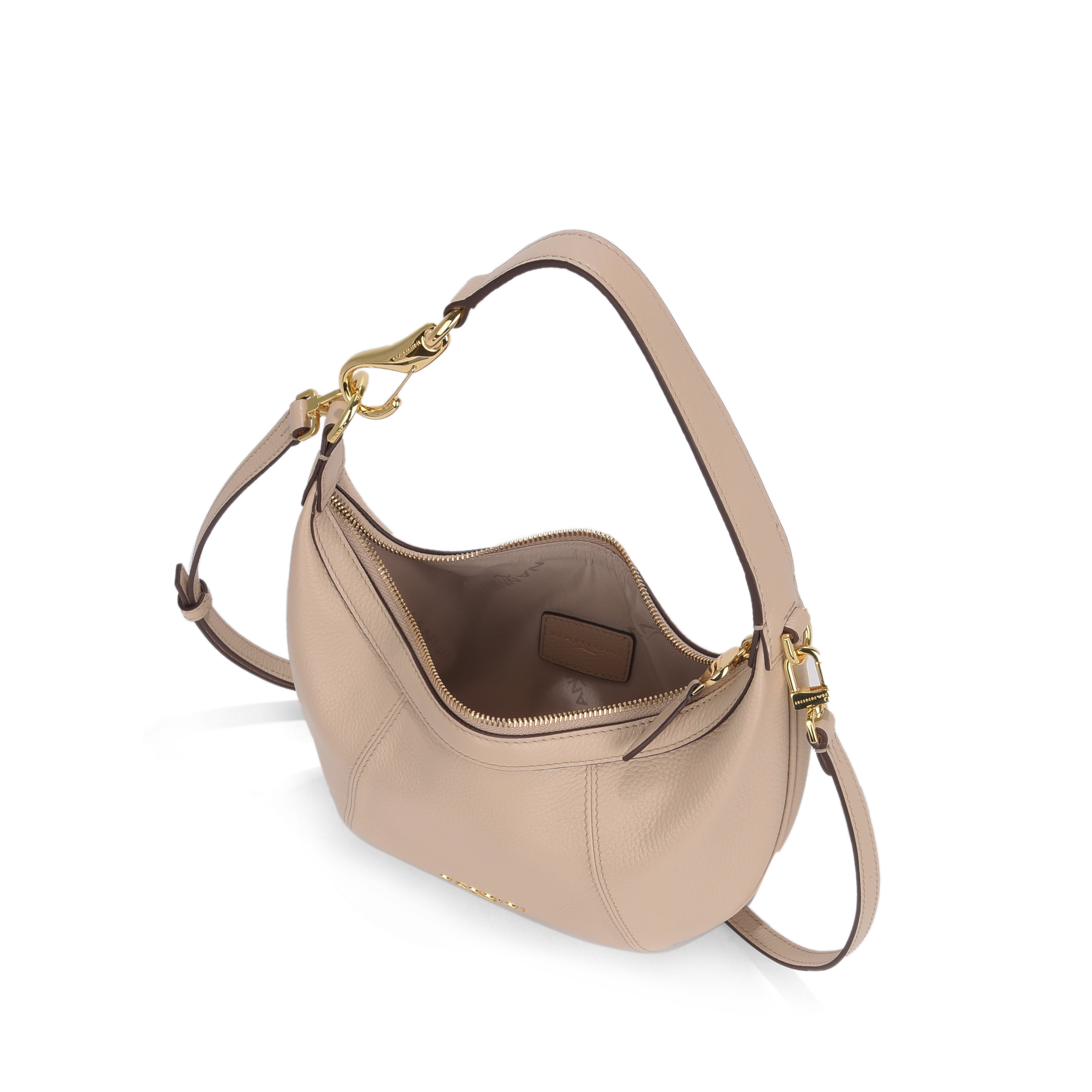 NANNINI borsa spalla donna pelle martellata beige manico