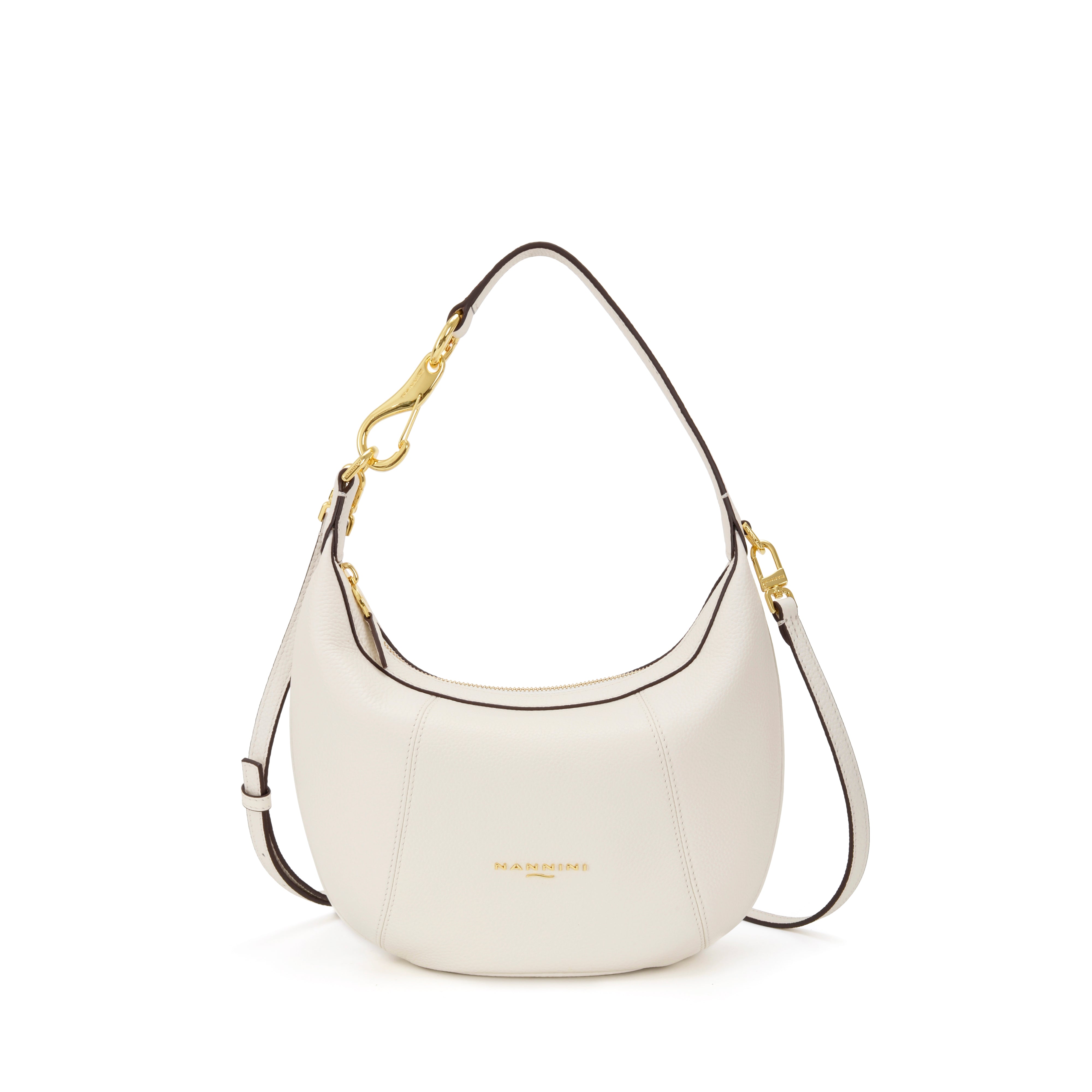 NANNINI hobo pelle martellata catena logo marrone donna