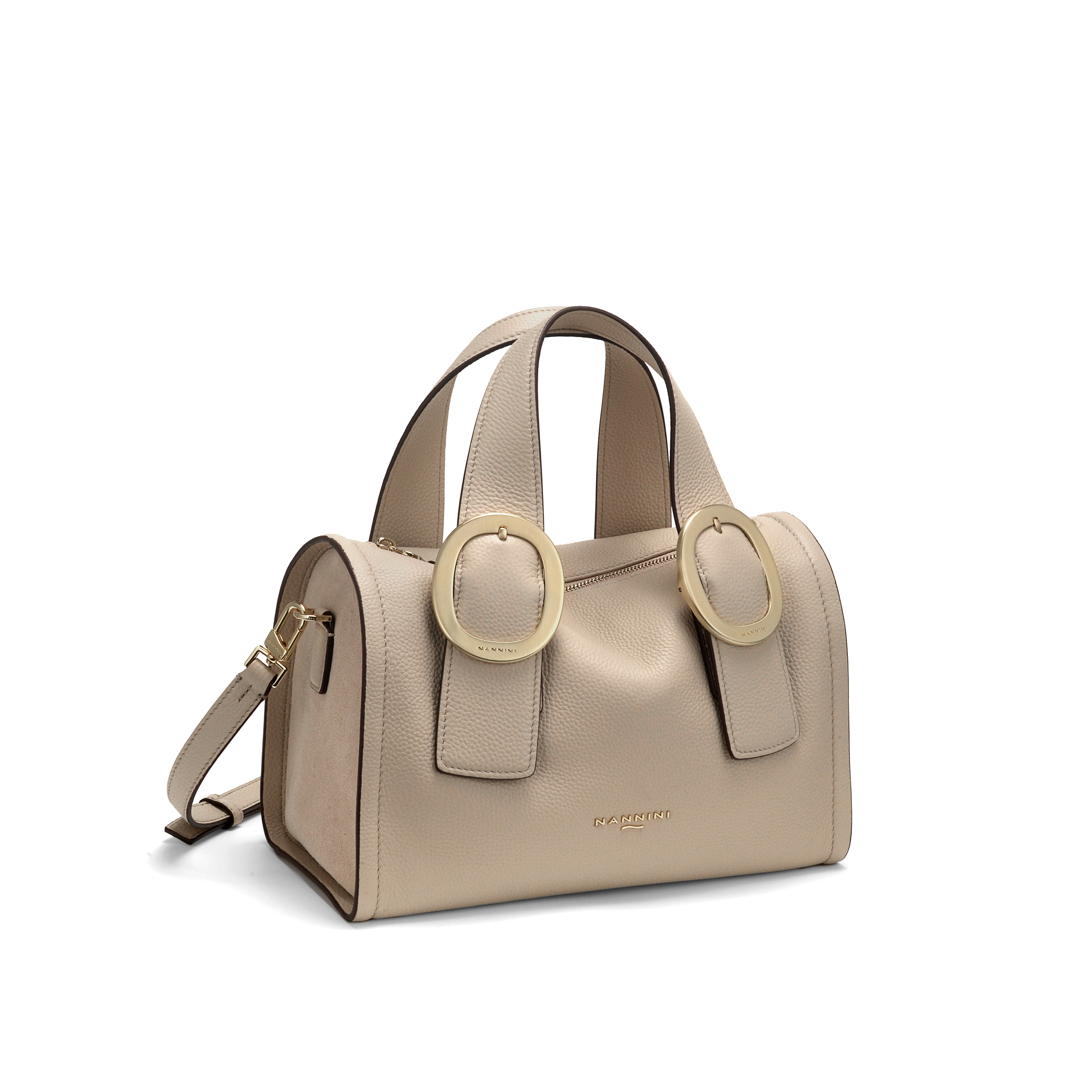 NANNINI borsa a spalla pelle martellata beige tracolla media