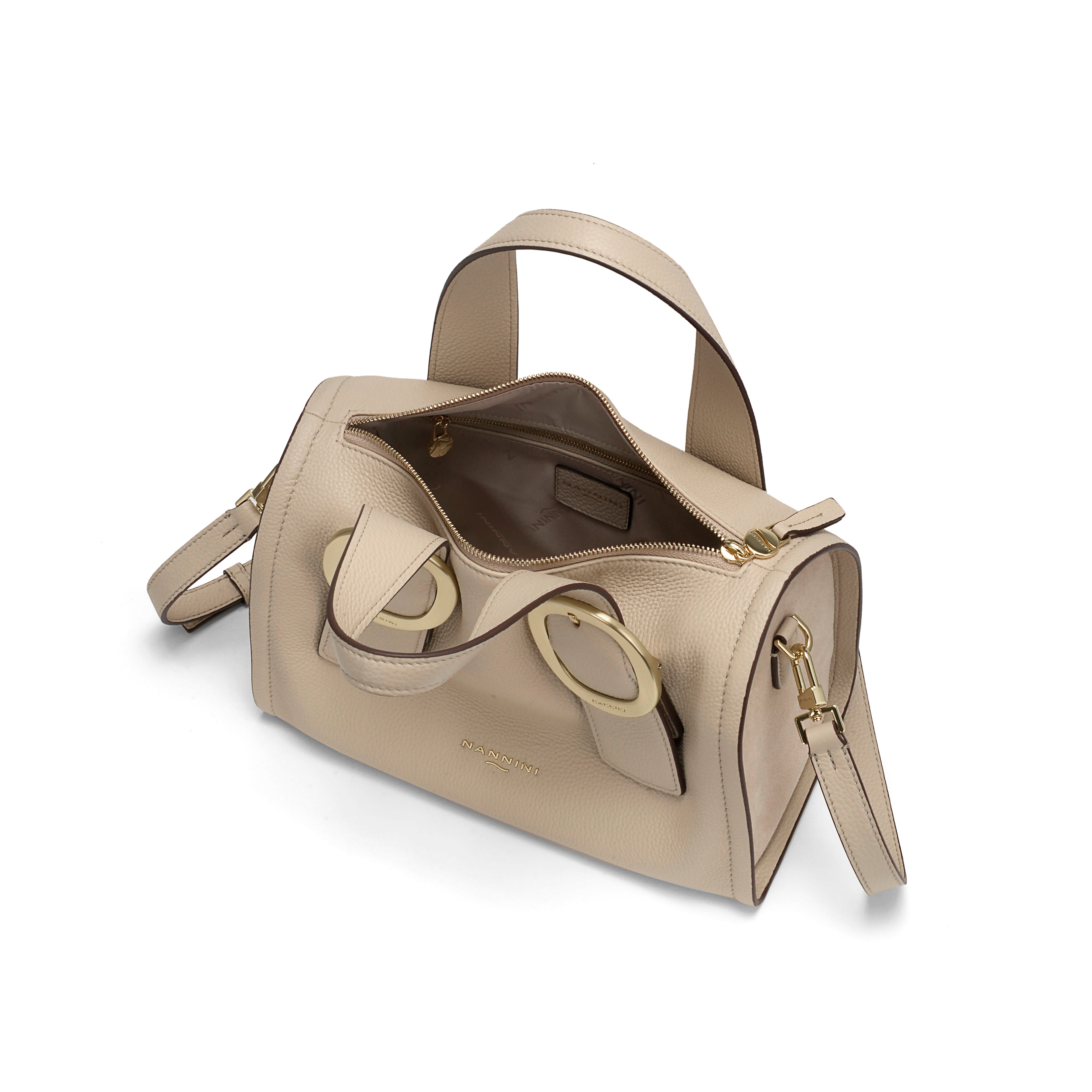 NANNINI Borsa a mano pelle trapuntata beige donna manico