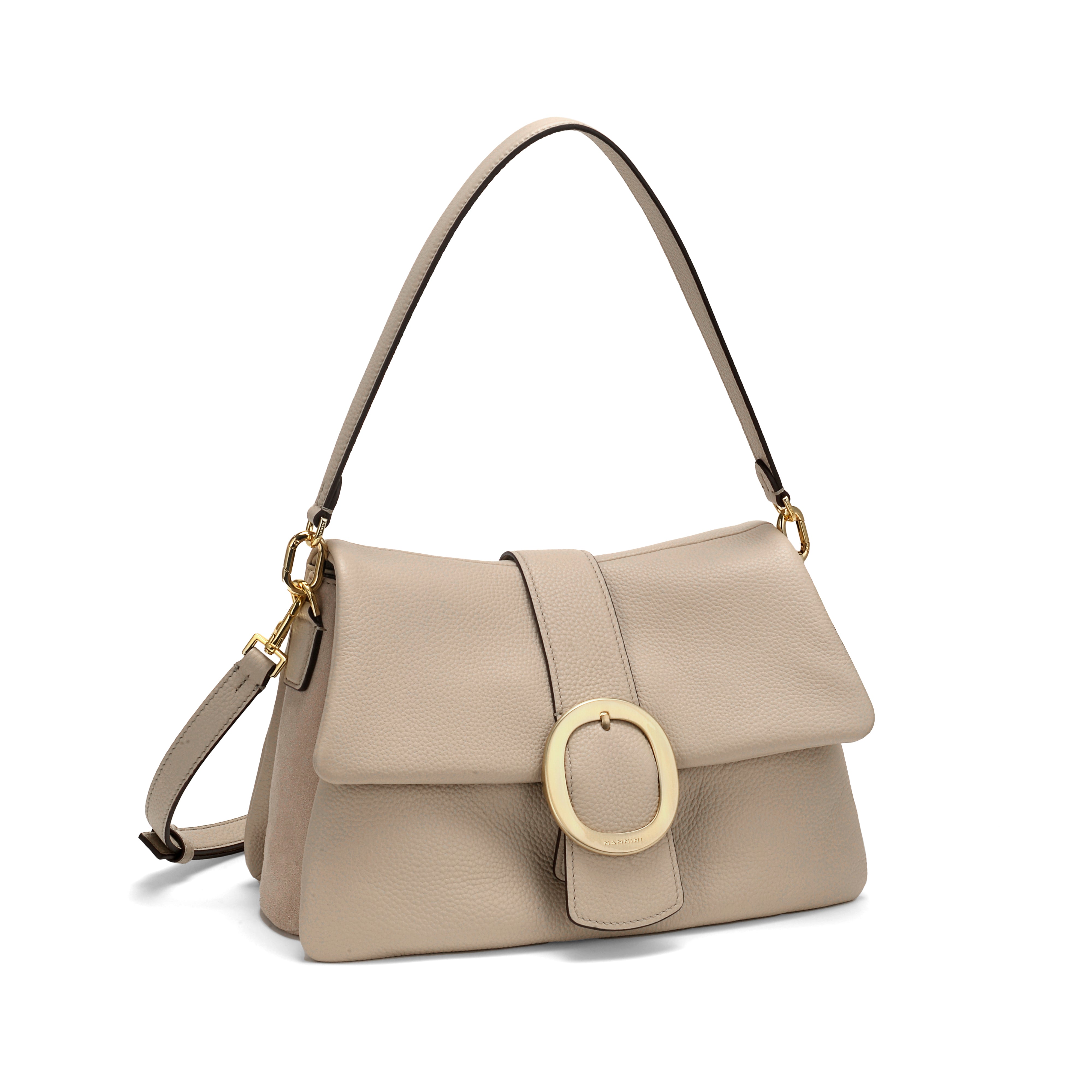 NANNINI borsa spalla donna beige pelle martellata tracolla removibile