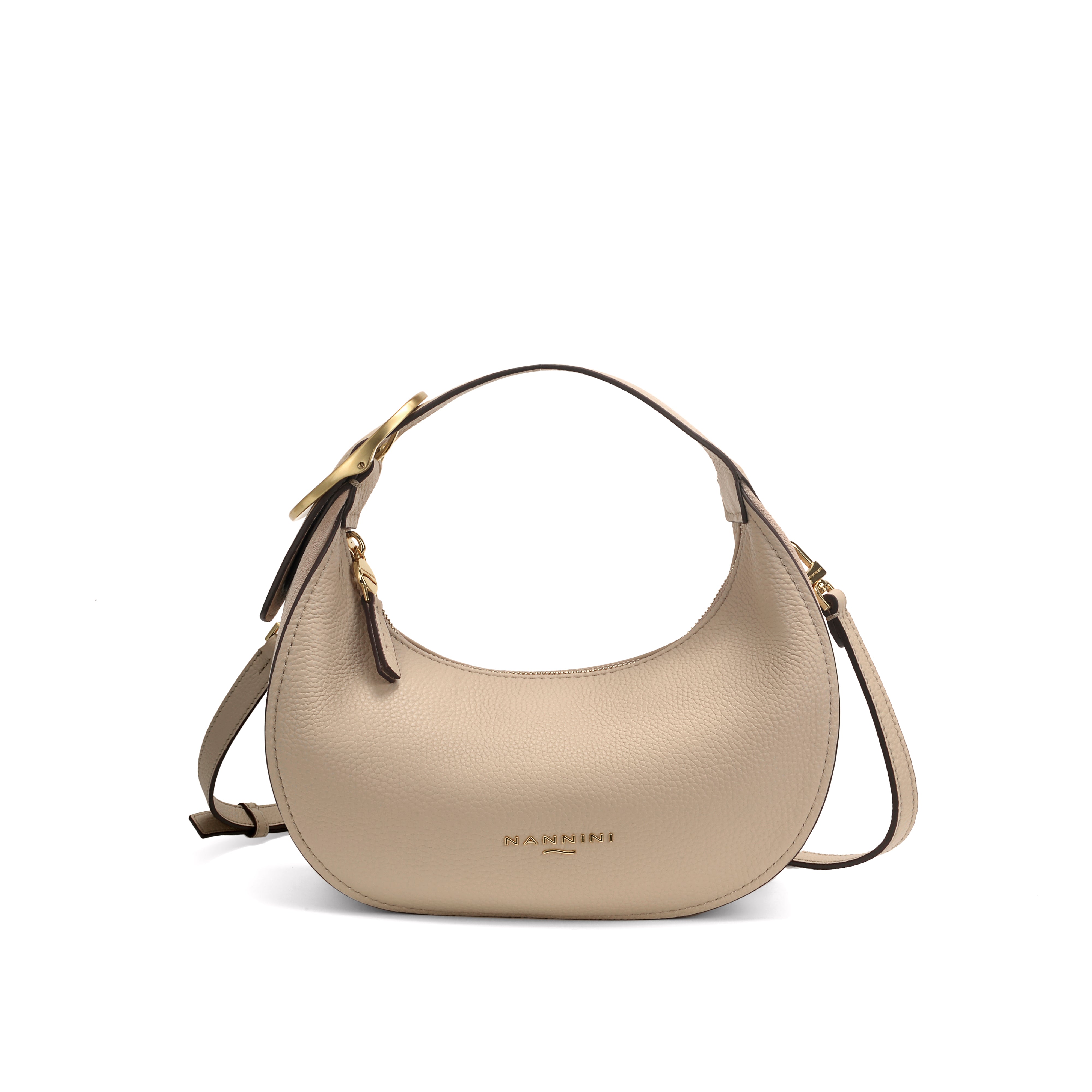 NANNINI borsa spalla donna pelle martellata beige tracolla regolabile