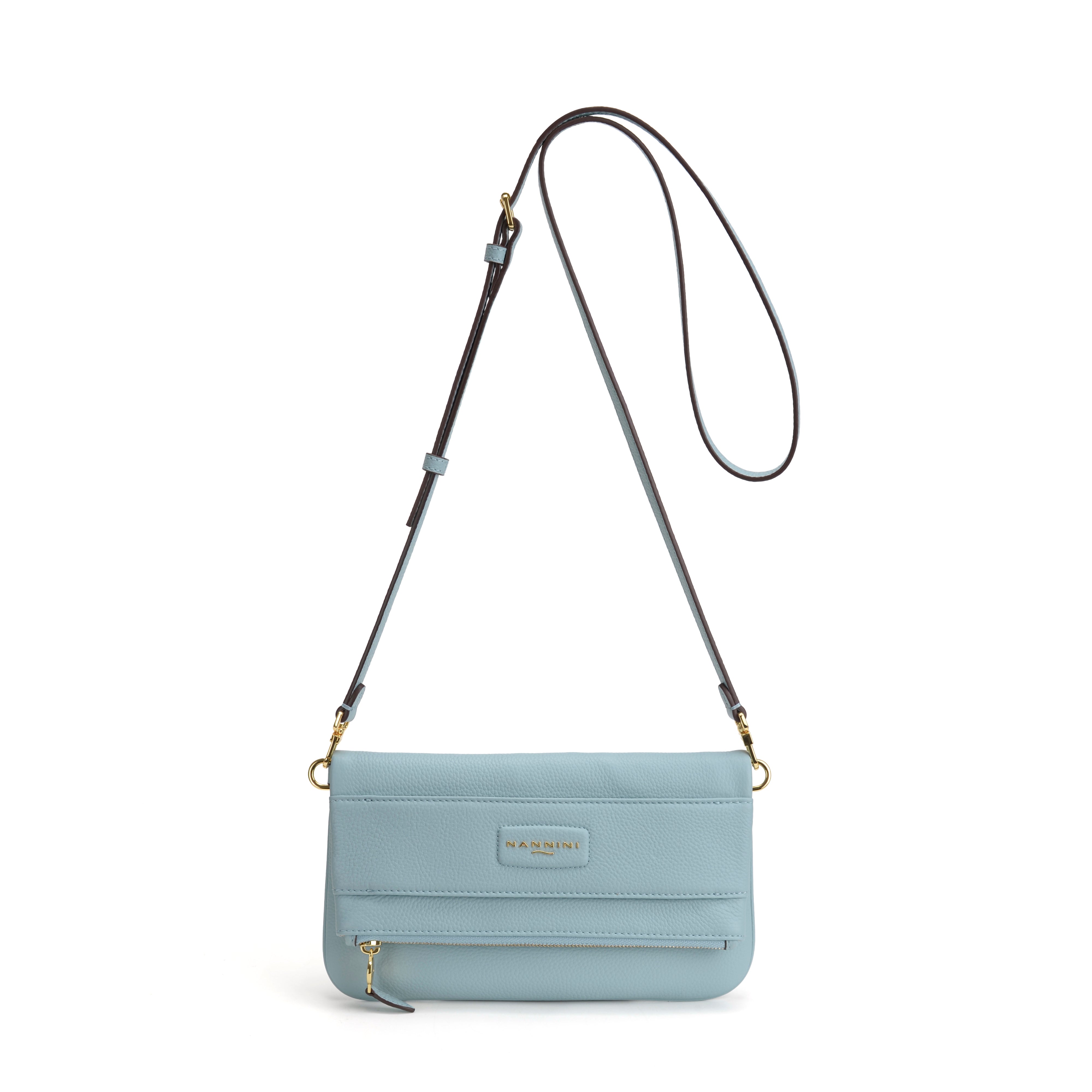 NANNINI borsa pelle martellata tracolla compatta azzurra