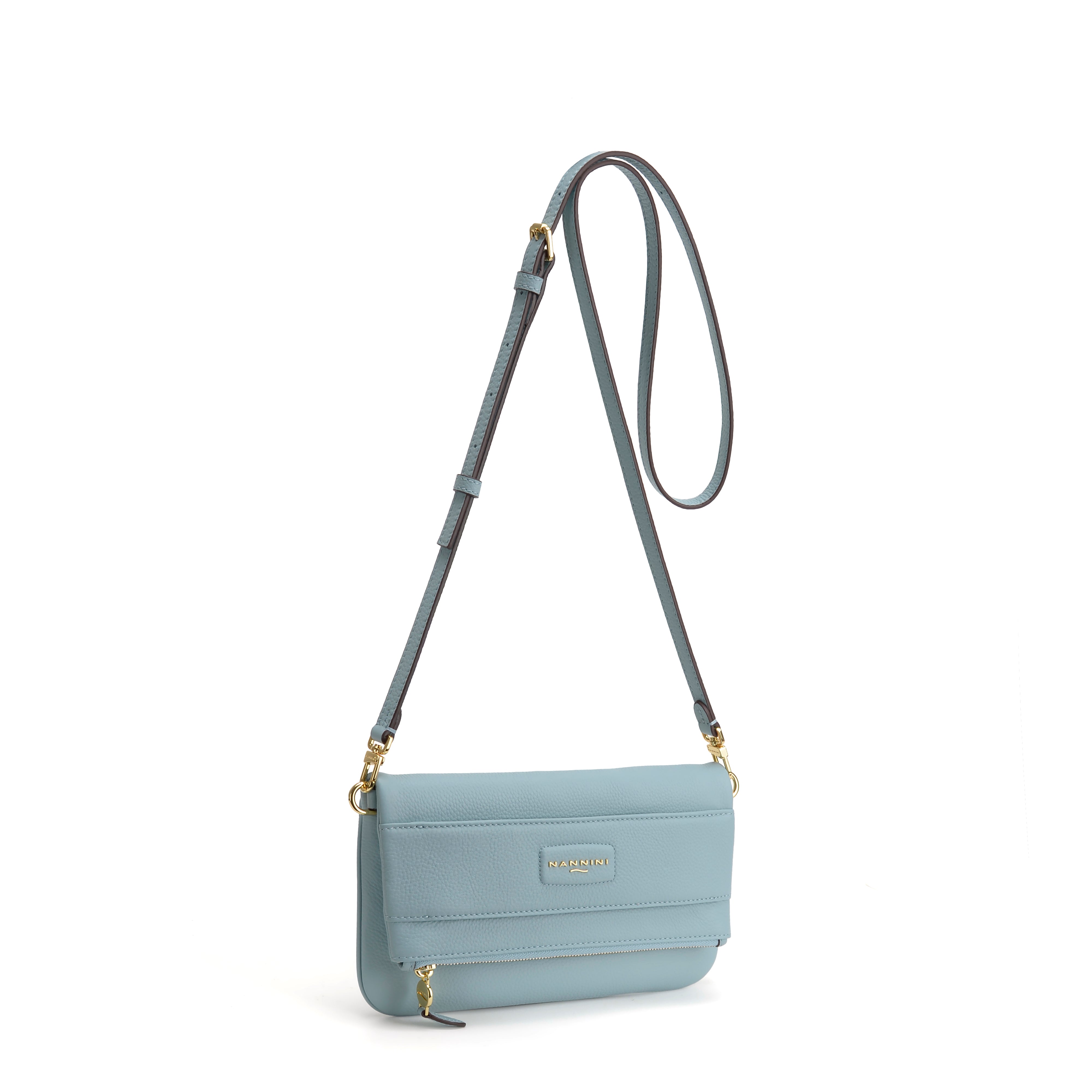 NANNINI borsa spalla donna pelle martellata cielo compatta