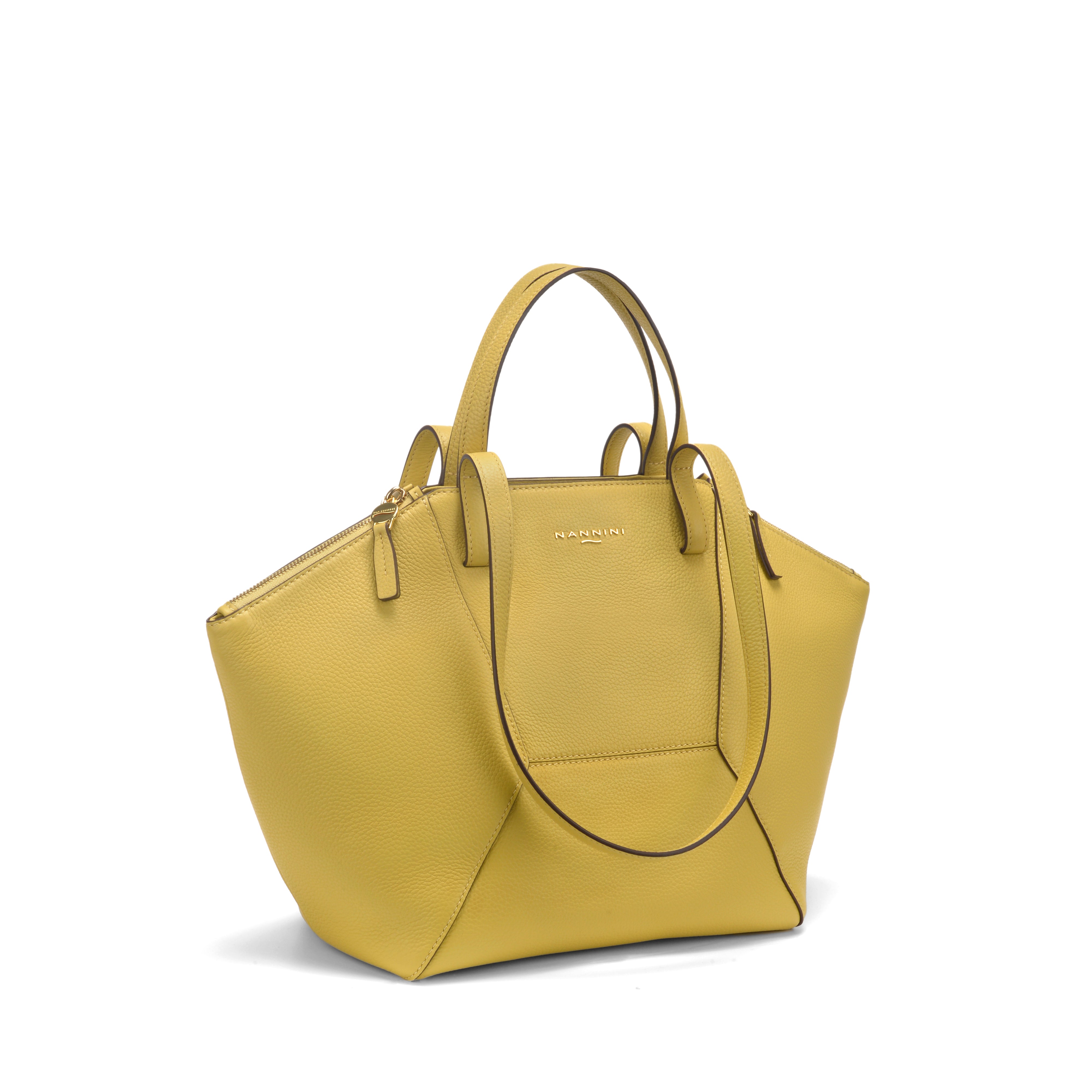 NANNINI Borsa a mano martellata gialla e beige in pelle