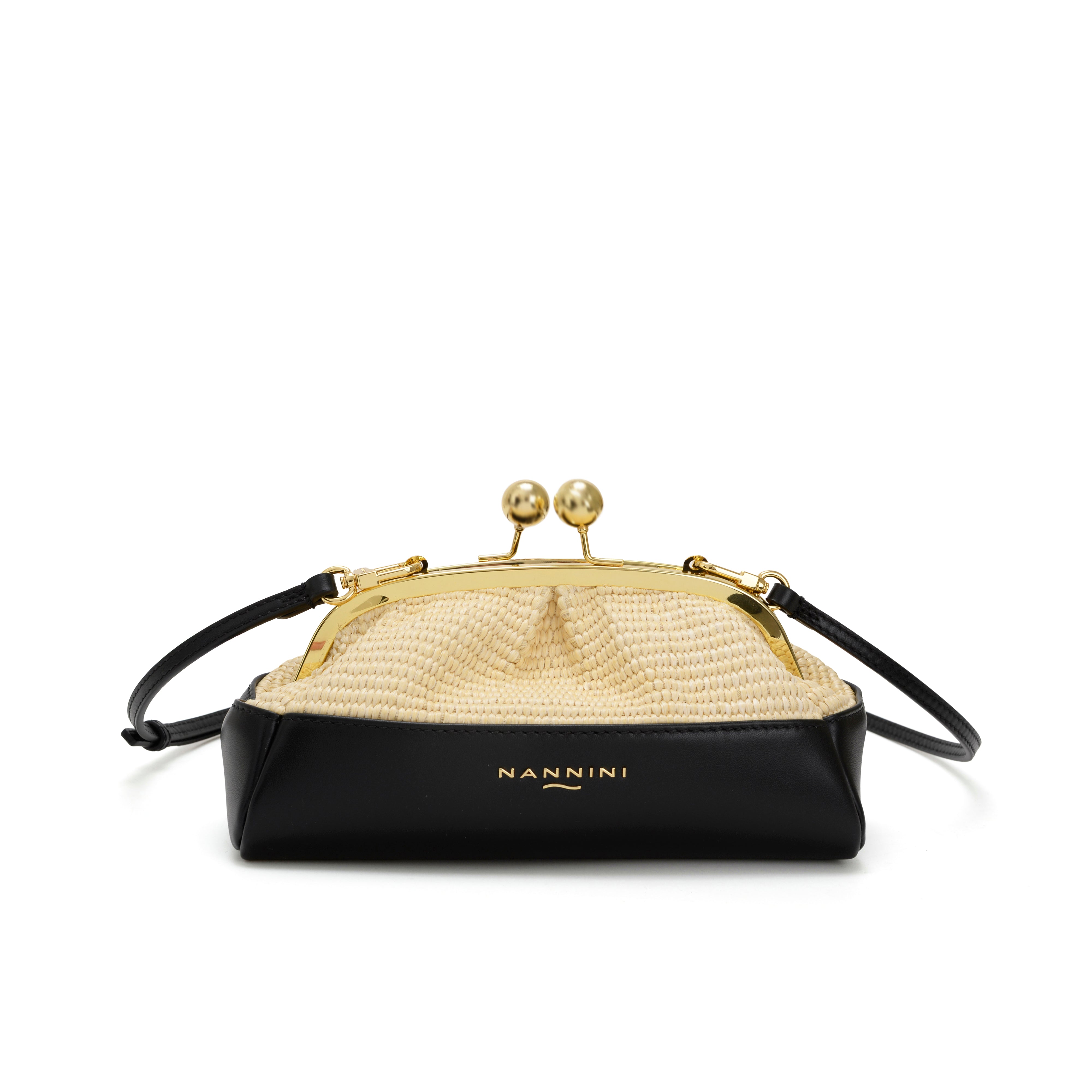NANNINI Shopper Ecopelle Intrecciata Naturale Nera Grande Donna