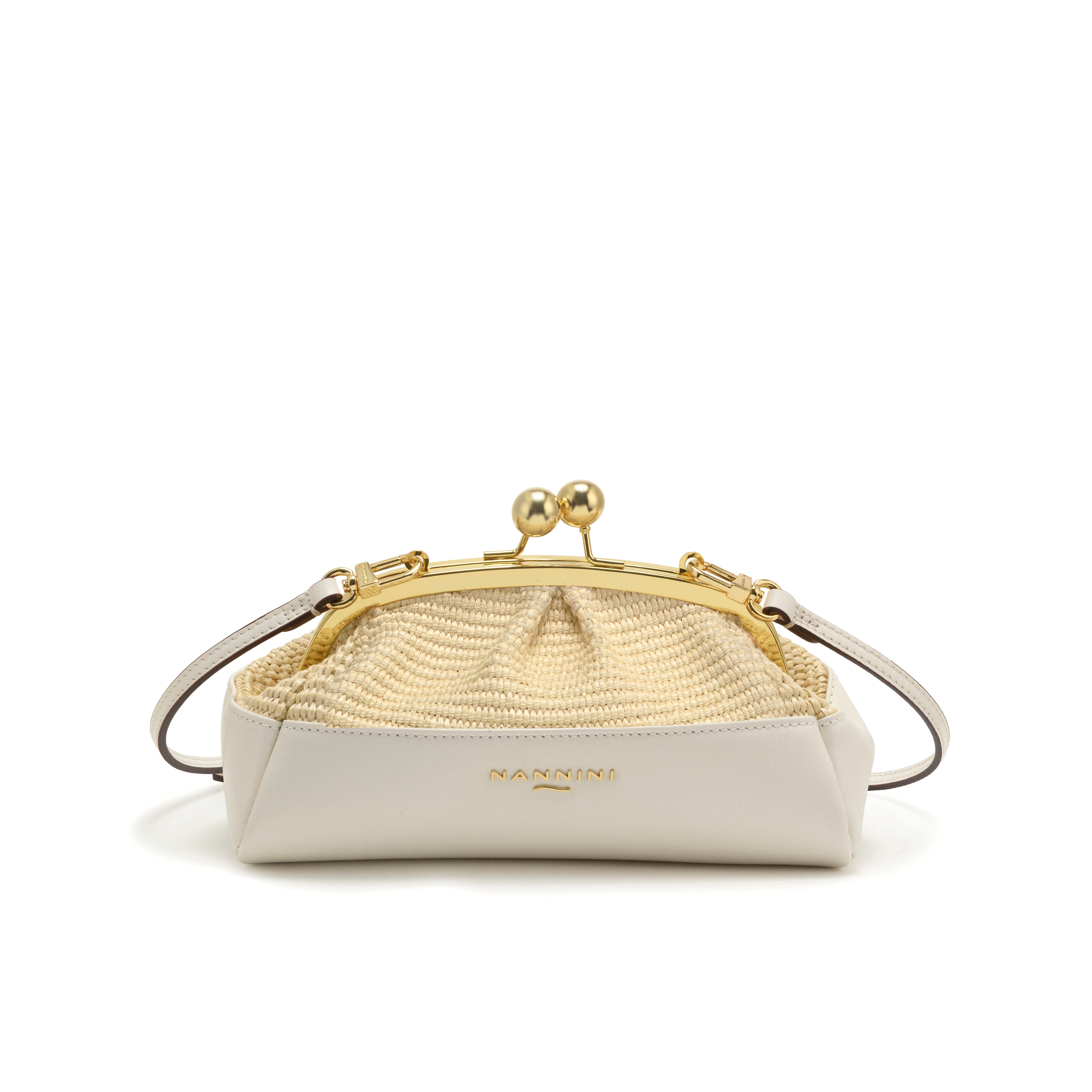 NANNINI borsa spalla donna pelle naturale off-white compatta