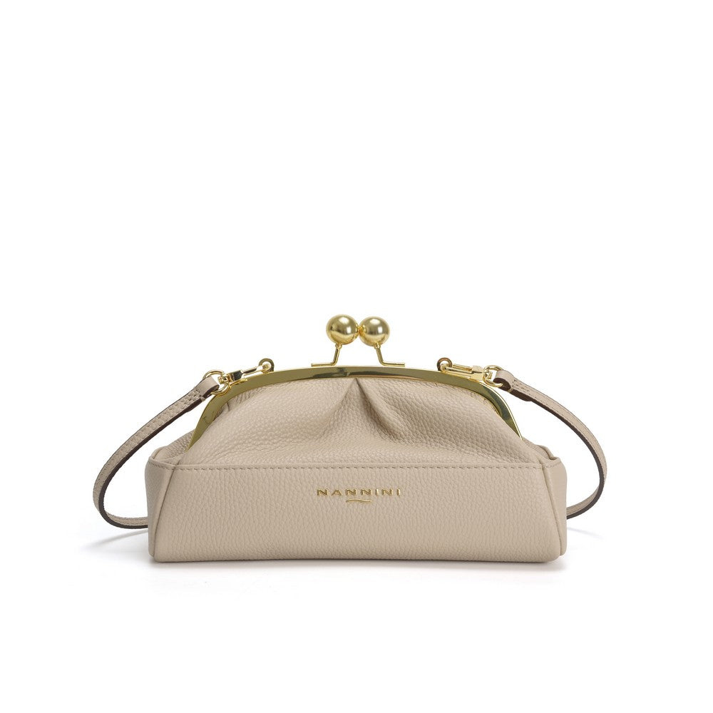 NANNINI borsa spalla donna pelle beige martellata media