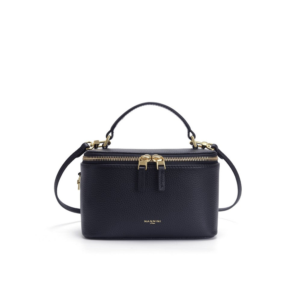 NANNINI borsa spalla pelle martellata blu navy catena oro