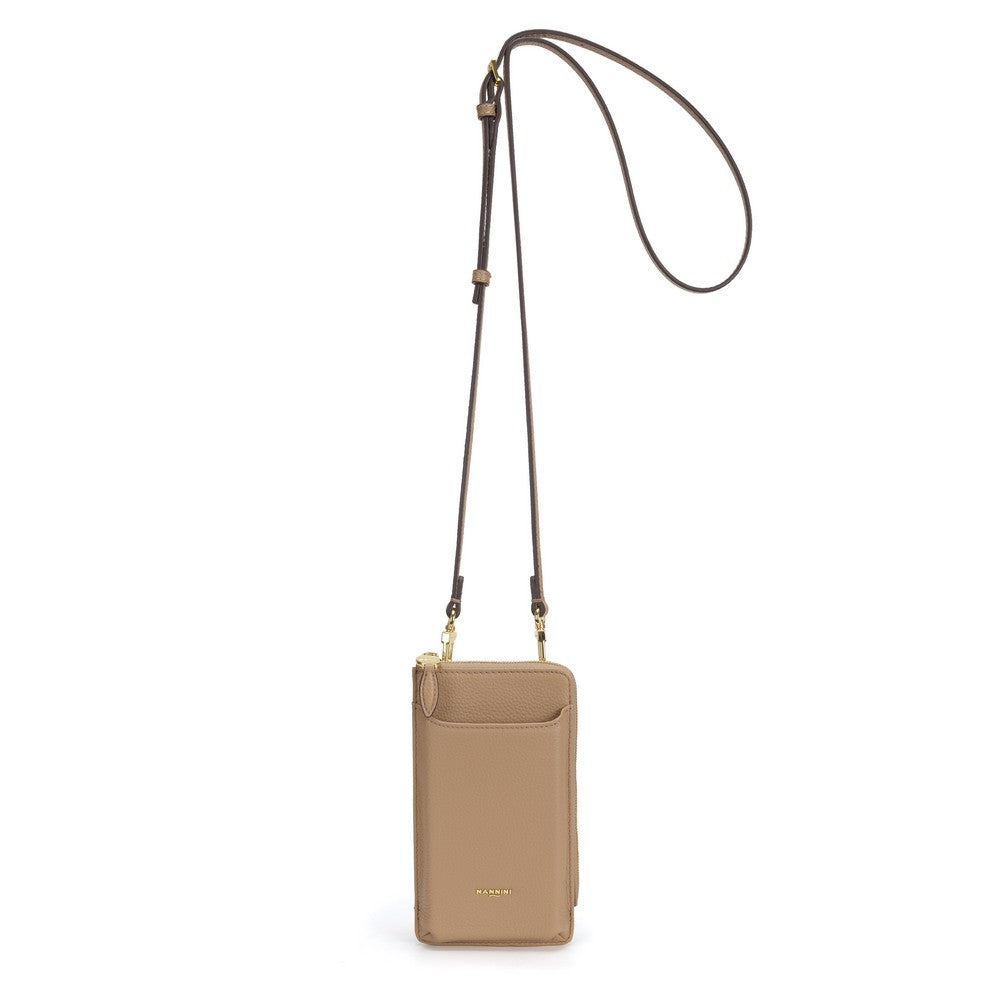 NANNINI borsa secchiello pelle martellata cammello gold hardware
