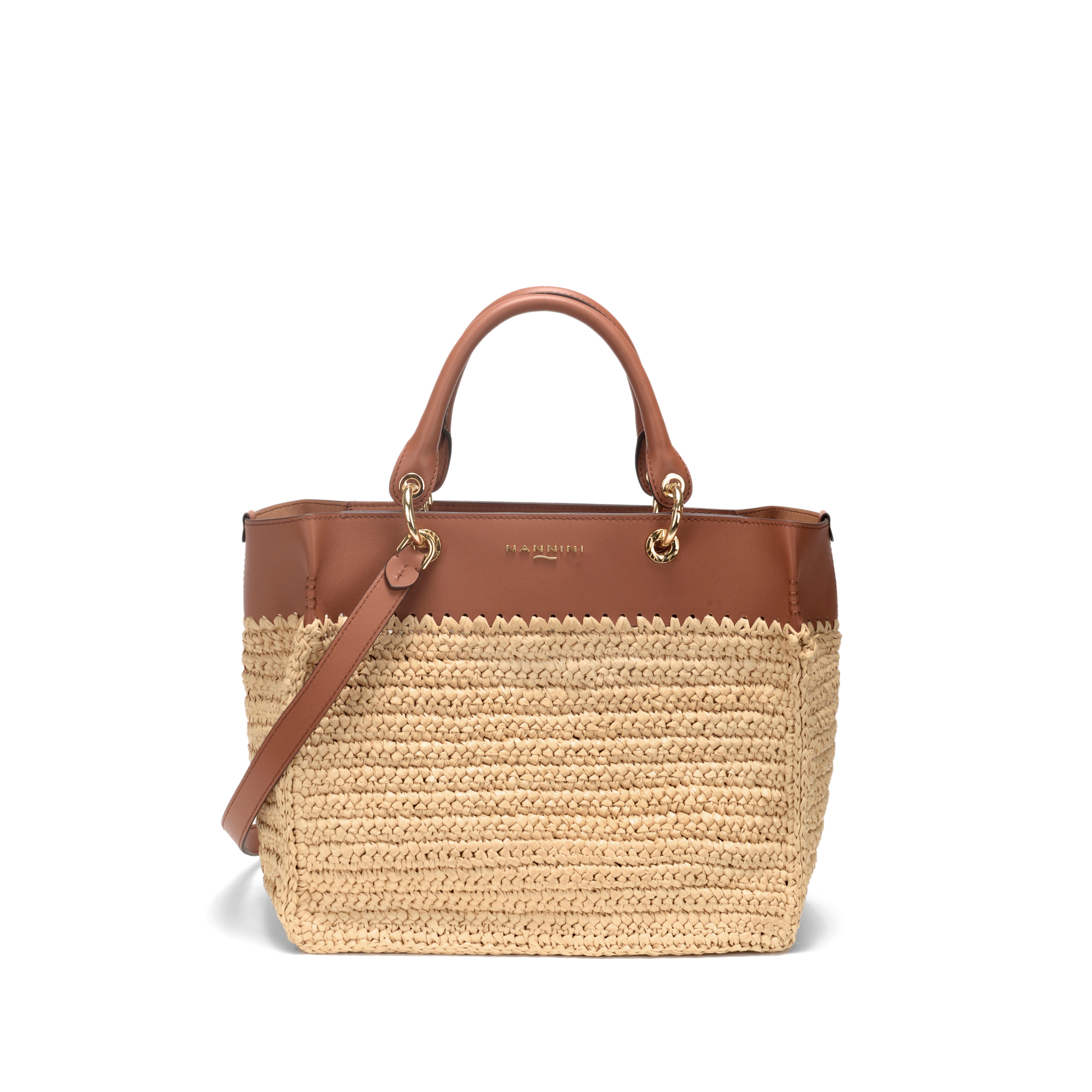 NANNINI borsa spalla donna cuoio pelle naturale marrone