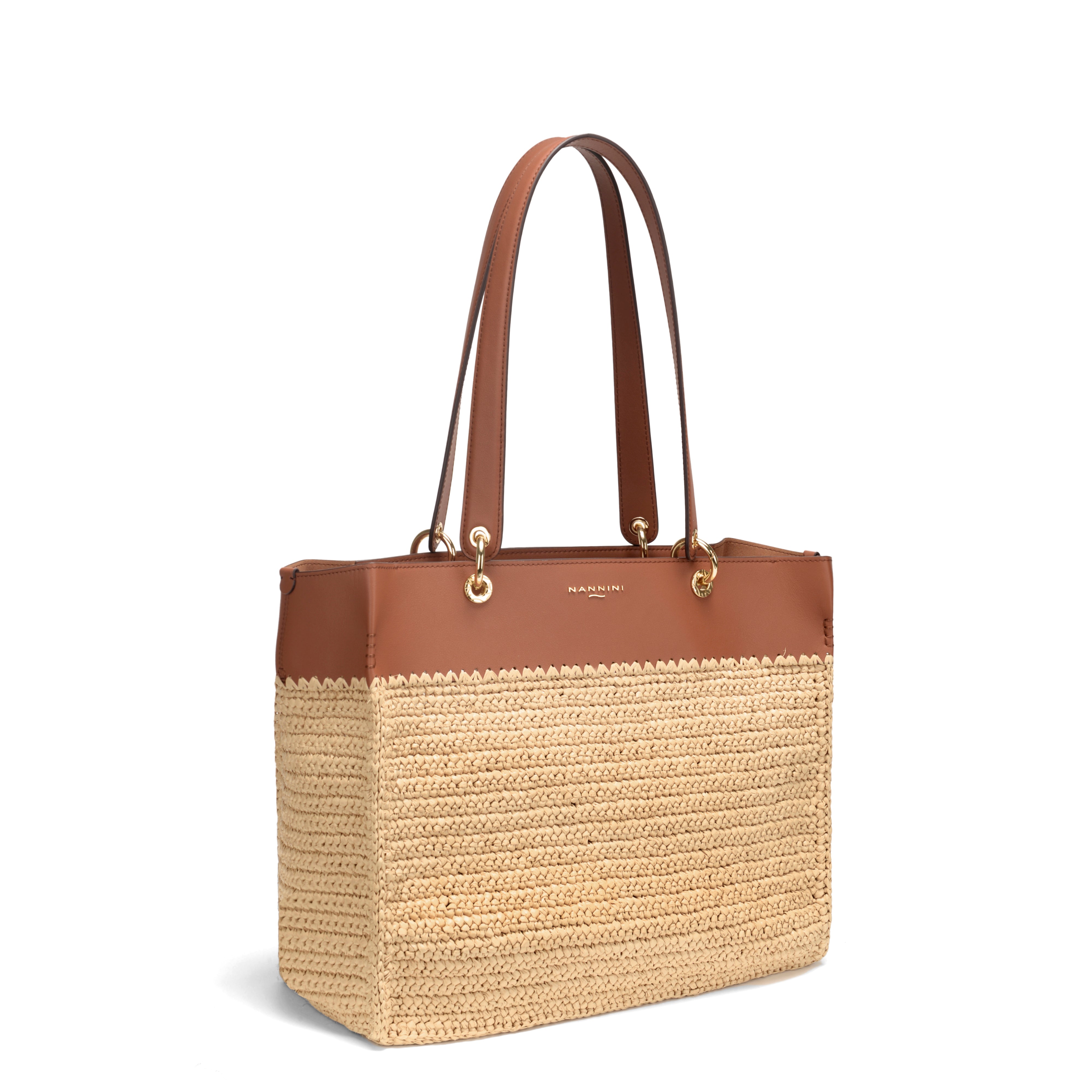 NANNINI borsa secchiello cuoio pelle liscia marrone piccola
