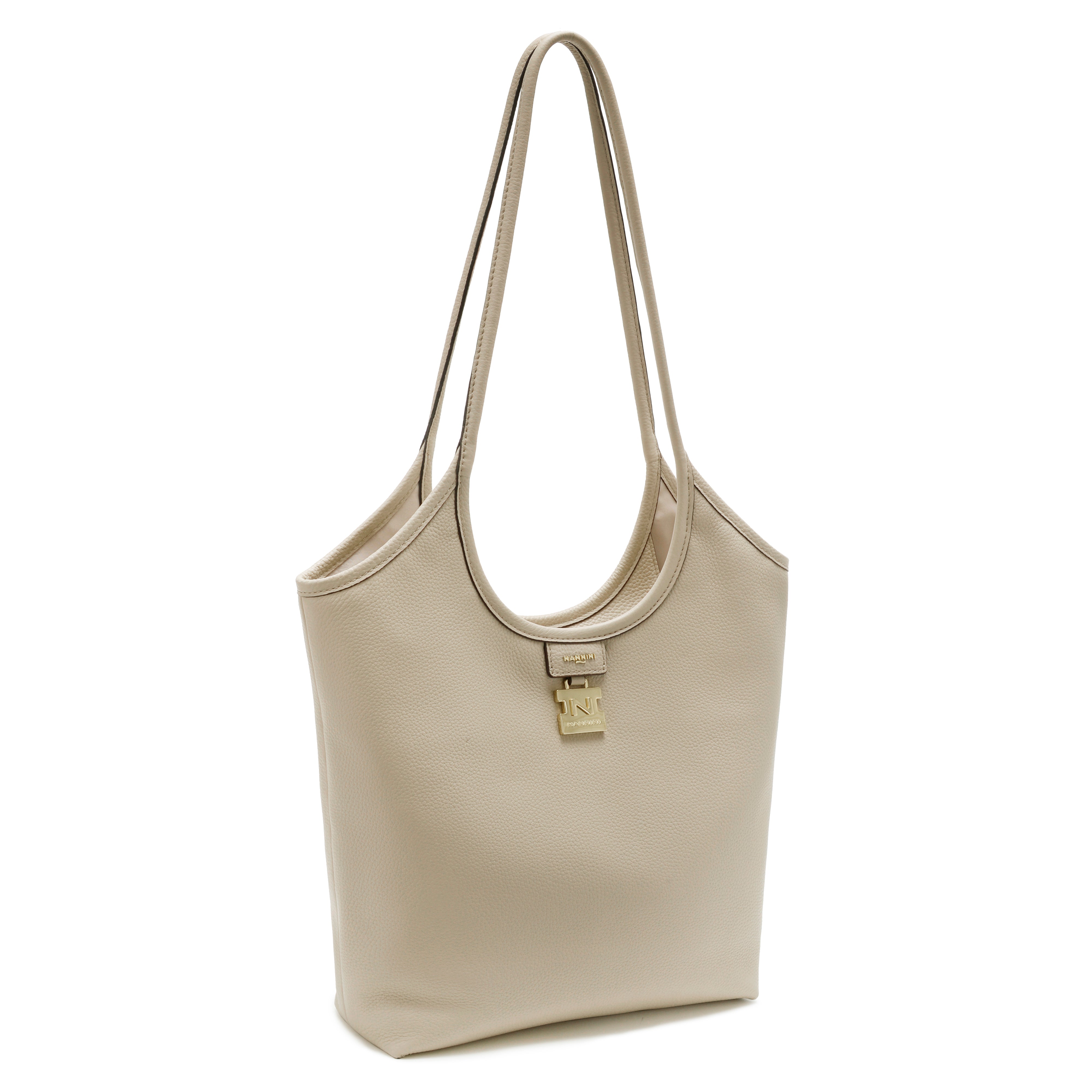 NANNINI tracolla trapuntata pelle beige con patta elegante catena