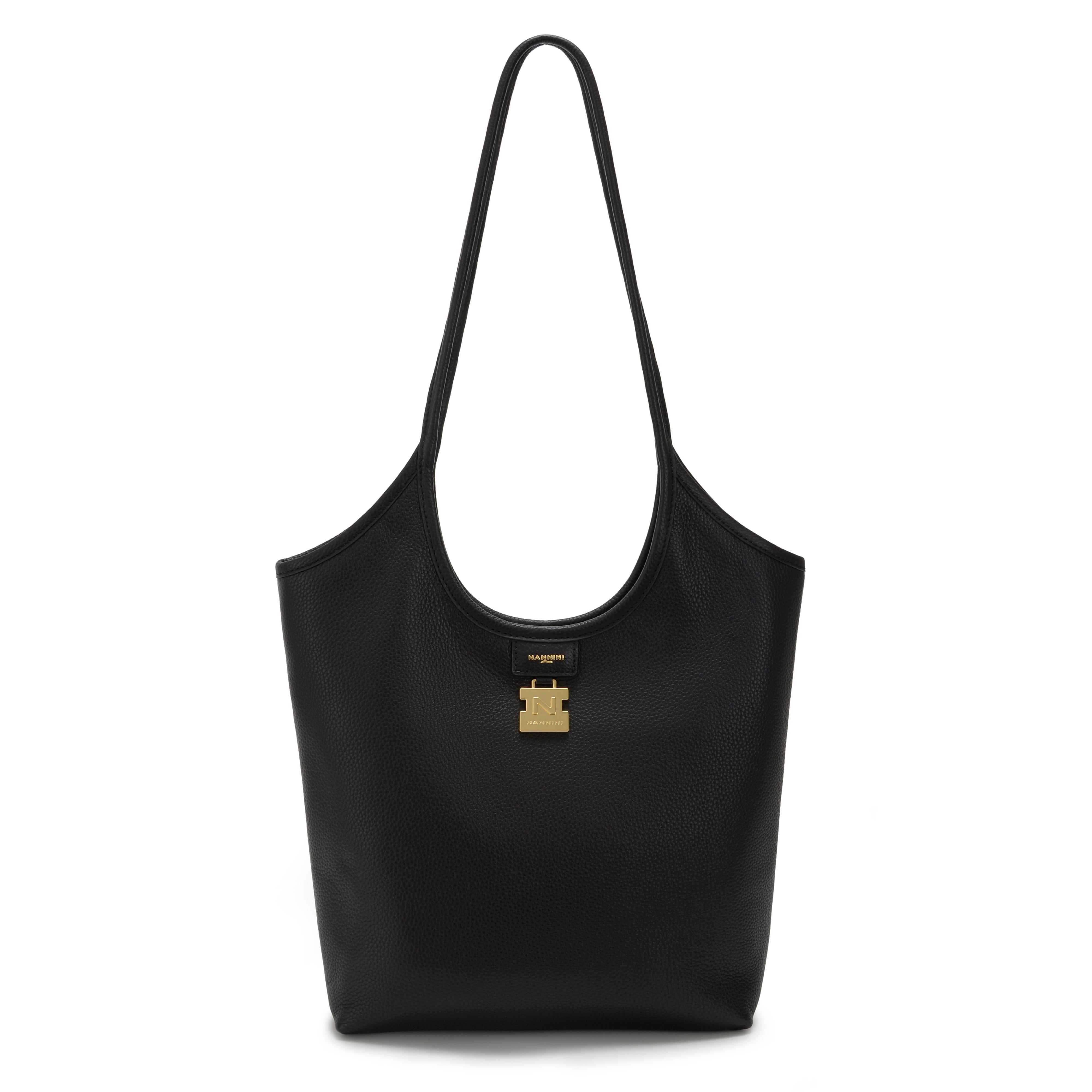 NANNINI shopper pelle martellata nera borchie oro tracolla