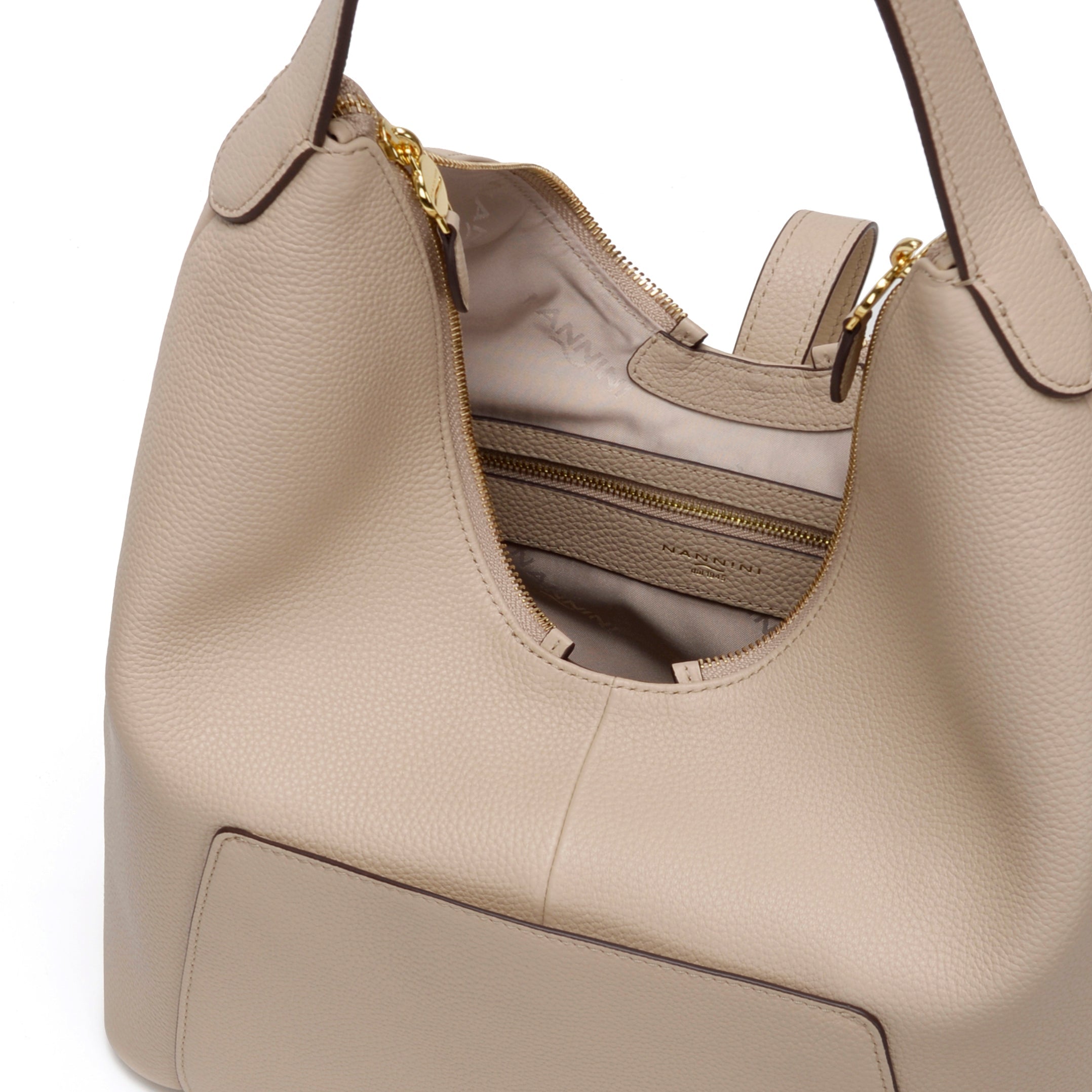 NANNINI borsa spalla donna beige pelle martellata tracolla fibbia