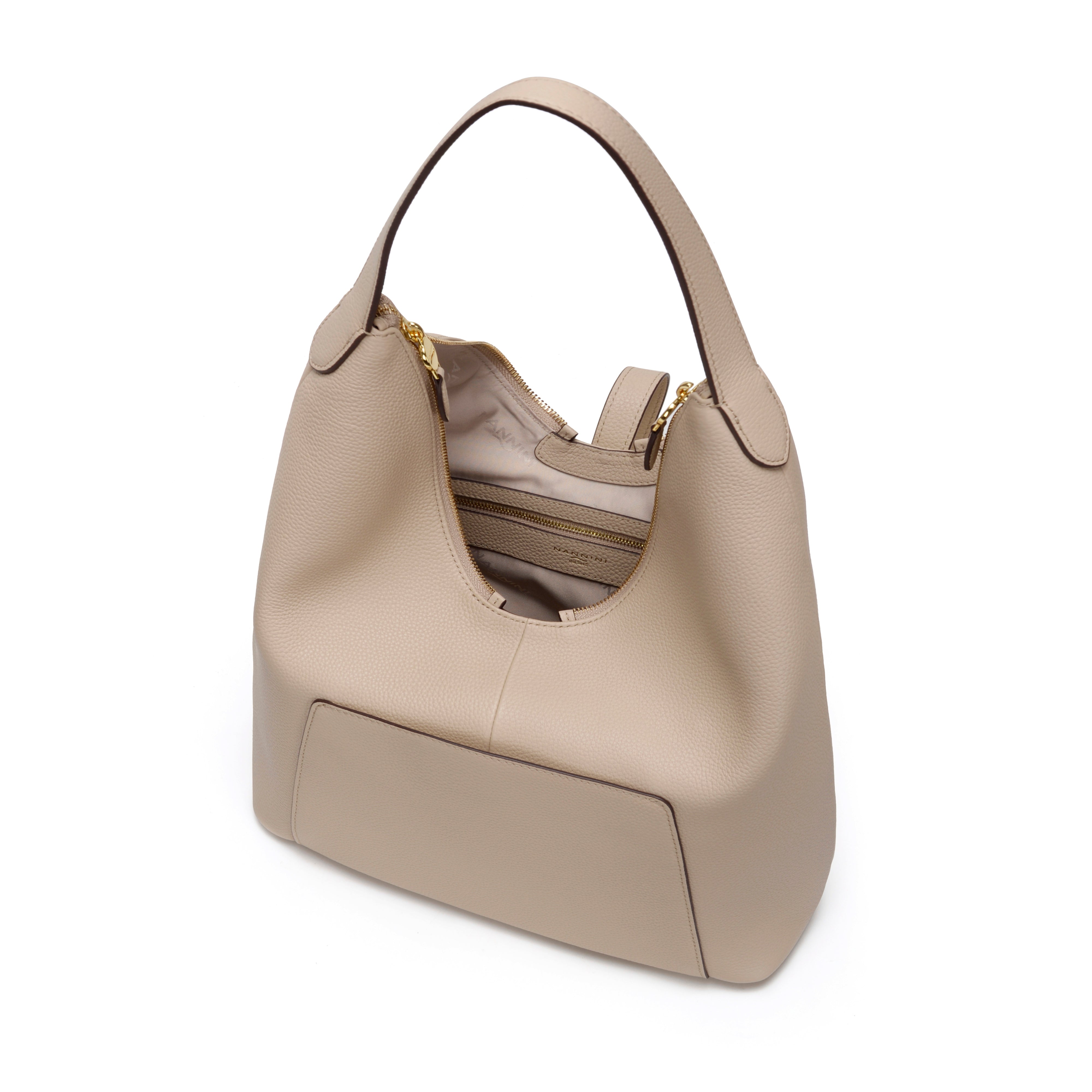 NANNINI tracolla pelle martellata beige inserto oro zip