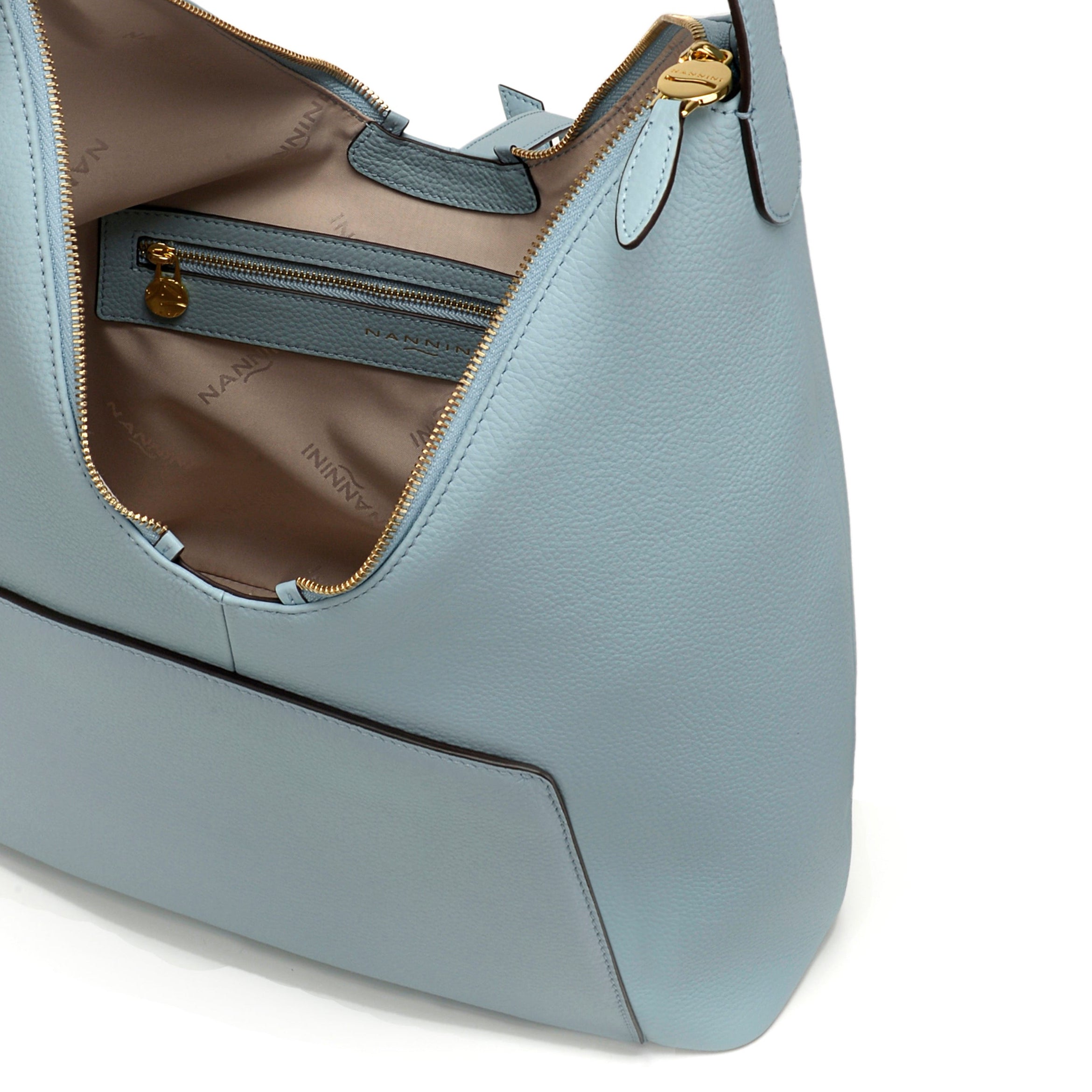 NANNINI borsa spalla donna pelle martellata cielo manici catena