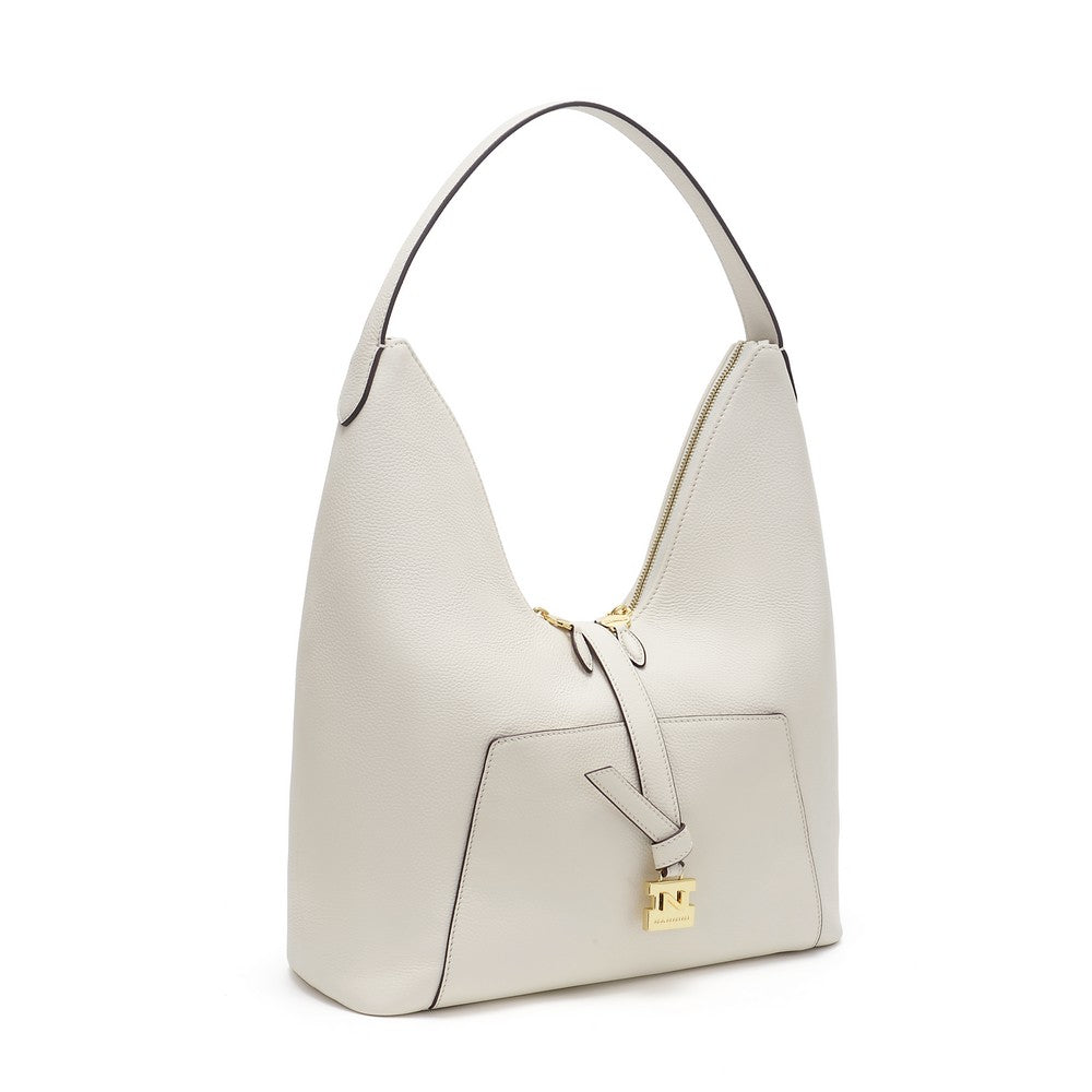 NANNINI borsa spalla donna pelle martellata bianca trapuntata grande
