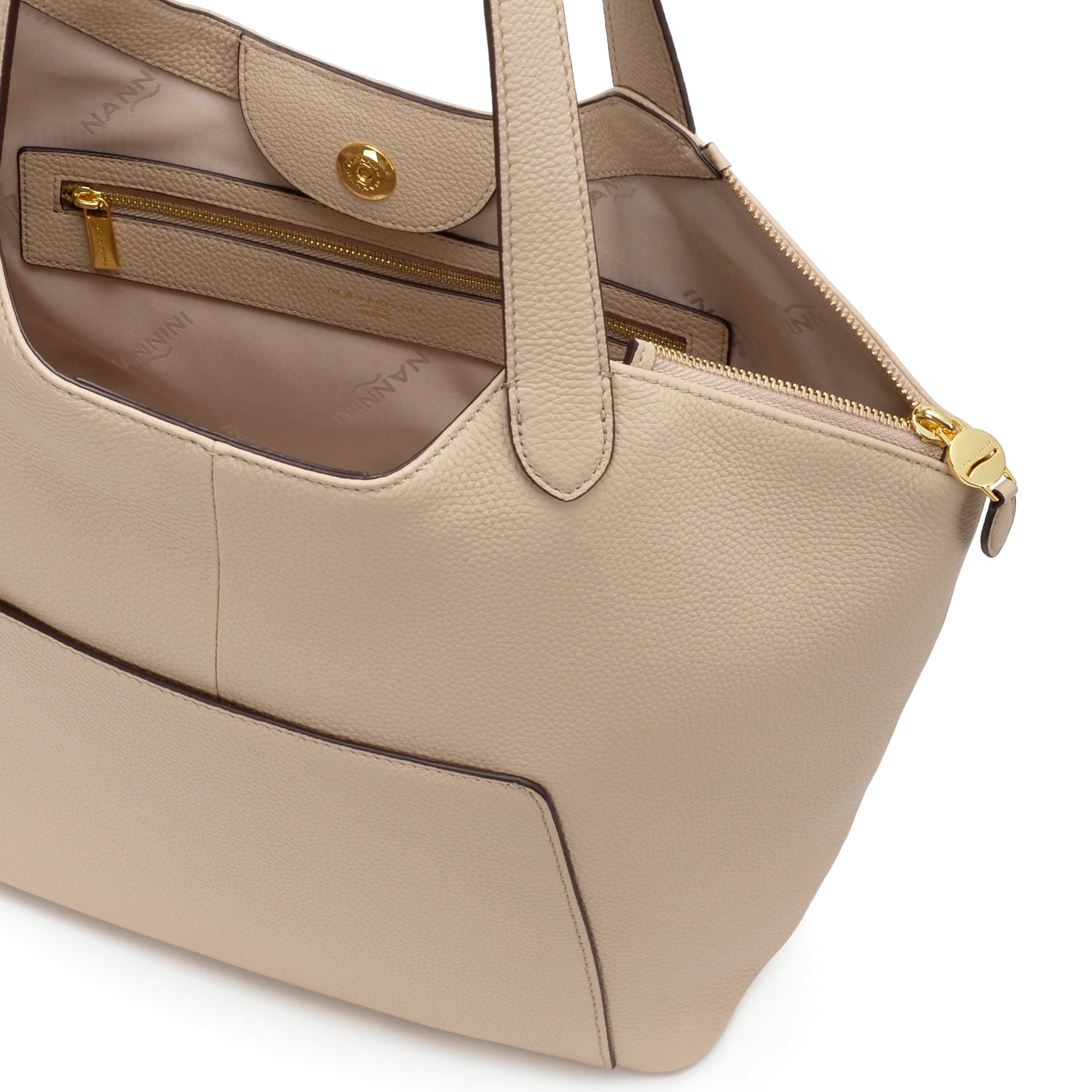 NANNINI borsa spalla donna beige pelle martellata classica