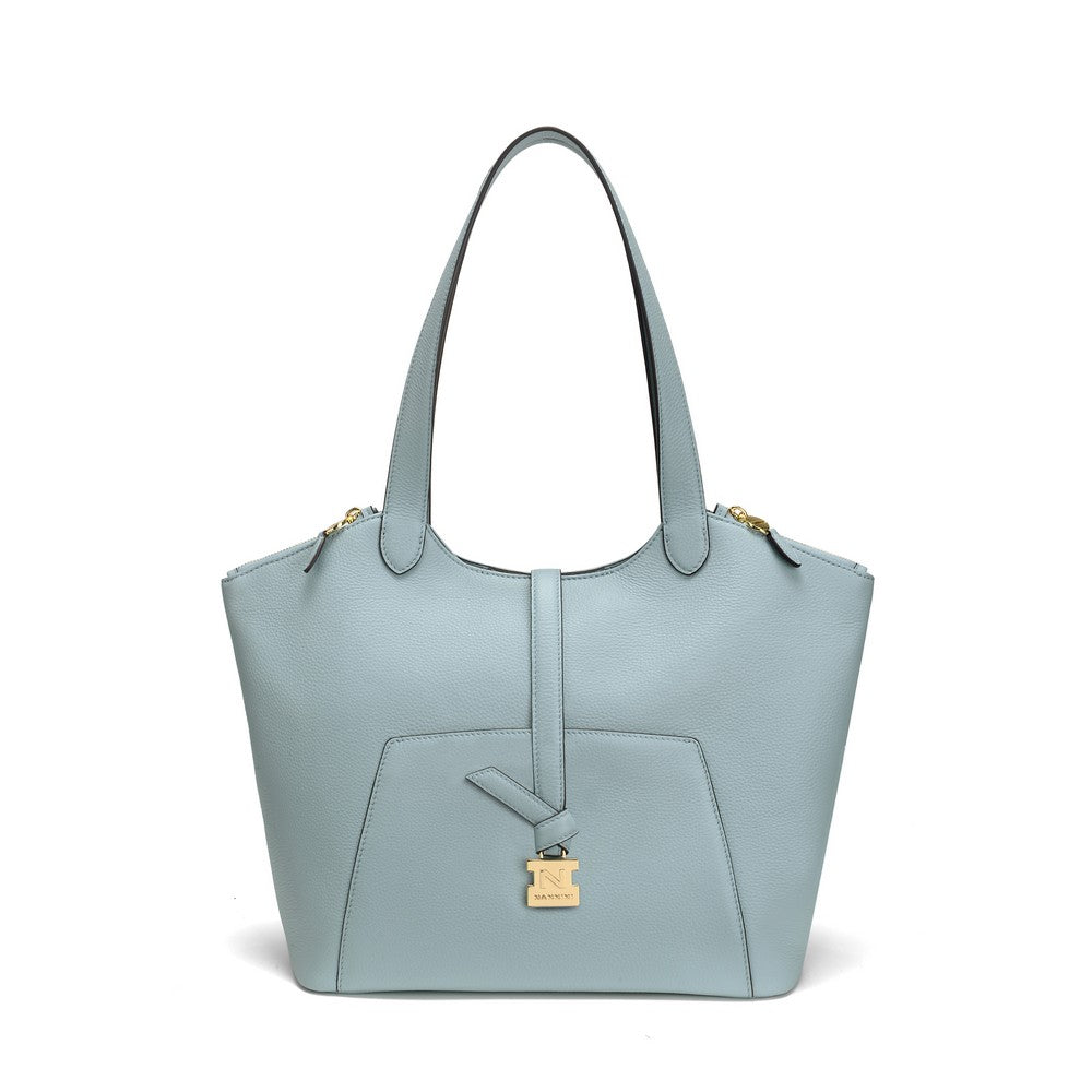 NANNINI borsa secchiello pelle cielo micro-borchie zip doppia