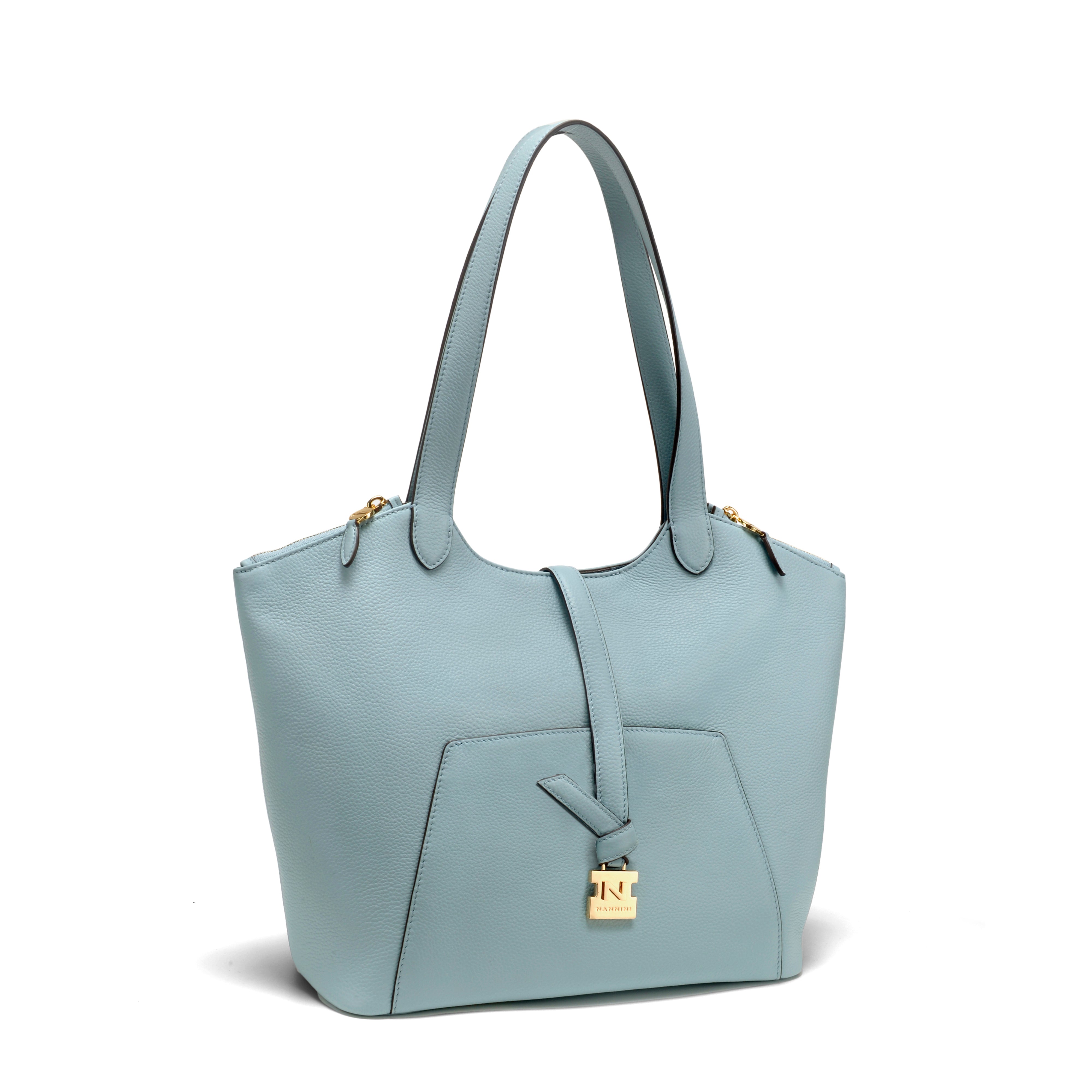 NANNINI borsa secchiello pelle saffiano azzurro cielo catena