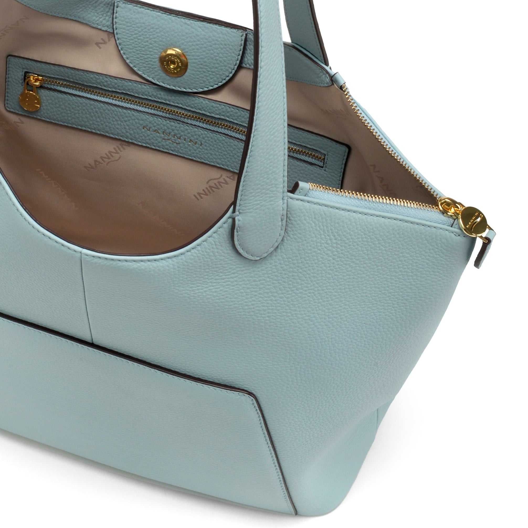 NANNINI borsa spalla donna pelle martellata cielo manico